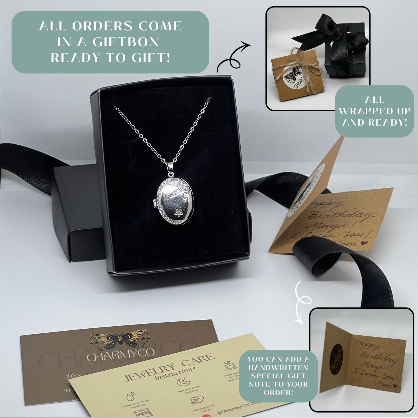 Crystal Star Oval Photo Locket Necklace – Personalized Keepsake Gift