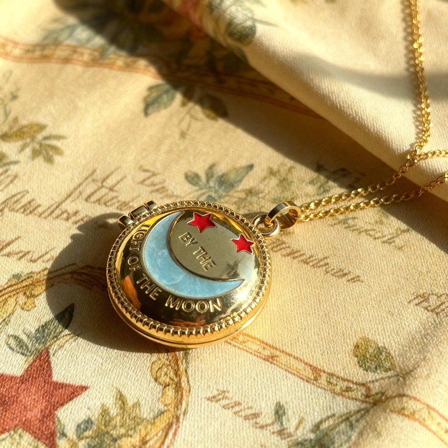 Moon & Stars Round Photo Locket Necklace – Personalized Keepsake Gift
