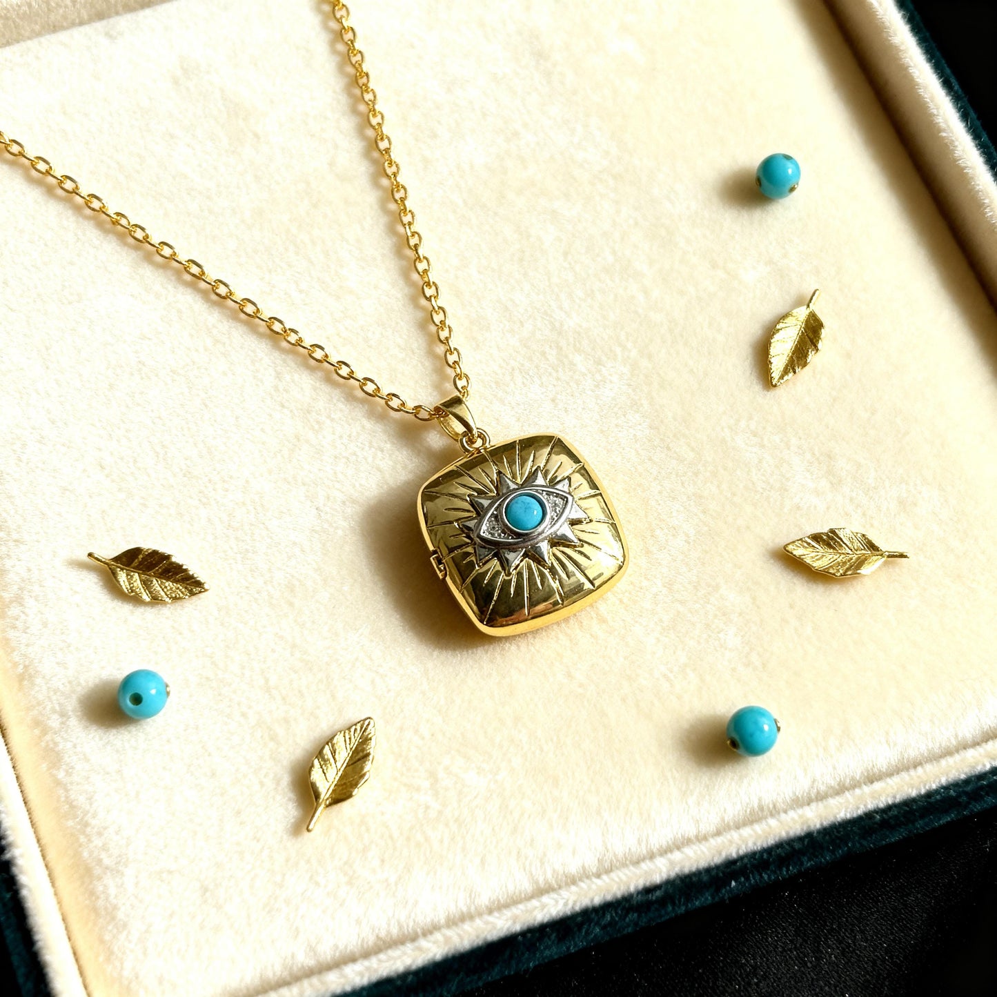 Evil Eye Square Photo Locket Necklace – Personalized Keepsake Gift
