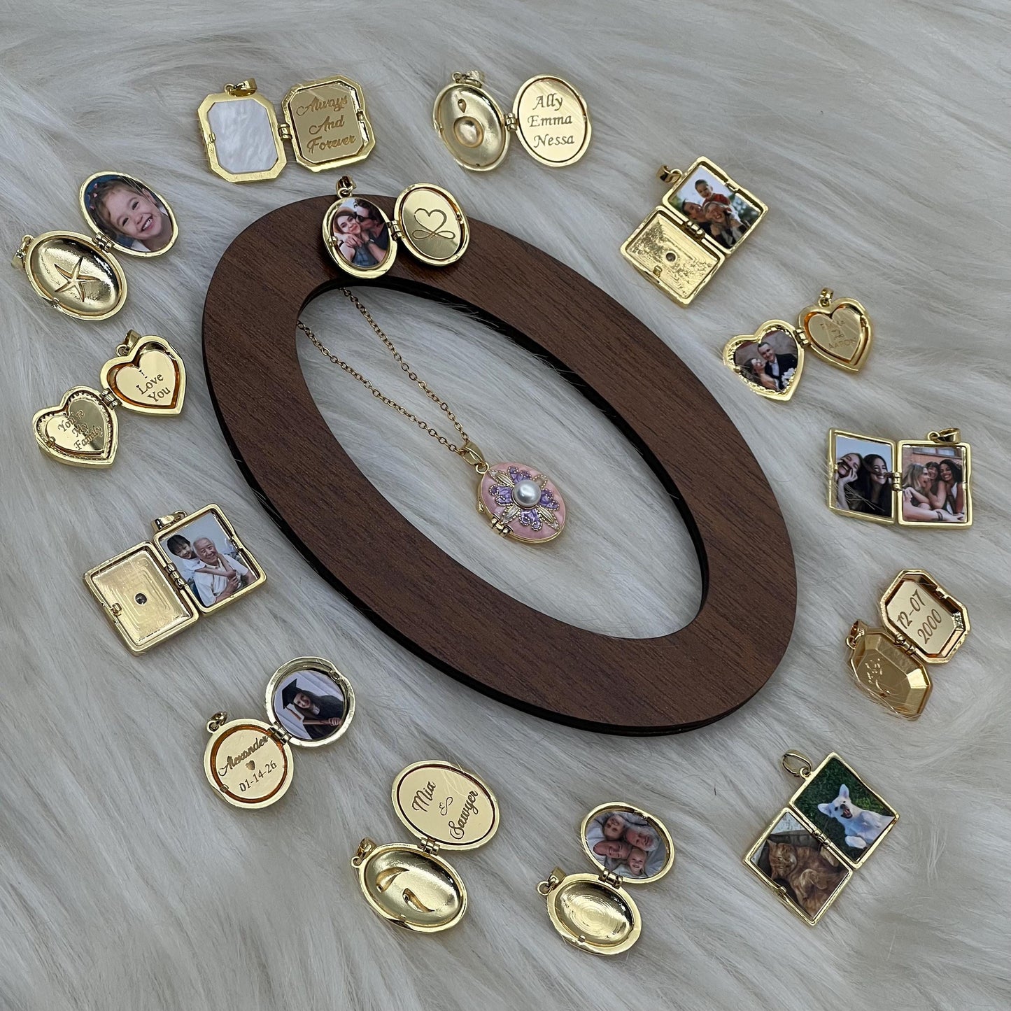 Pink Purple Enamel Pearl Oval Photo Locket Necklace – Personalized Keepsake Gift