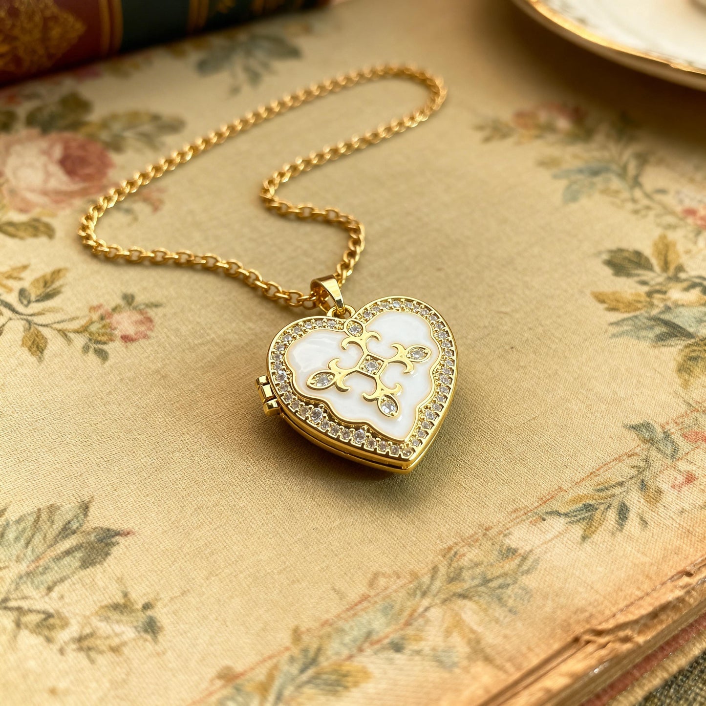 White Enamel Heart Photo Locket Necklace – Personalized Keepsake Gift