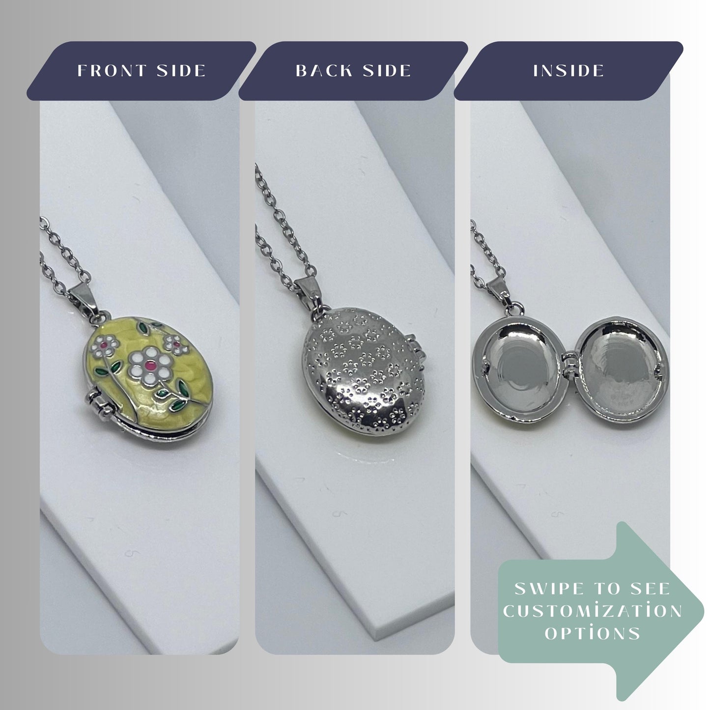 Daisy Floral Oval Photo Locket Necklace – Personalized Keepsake Gift