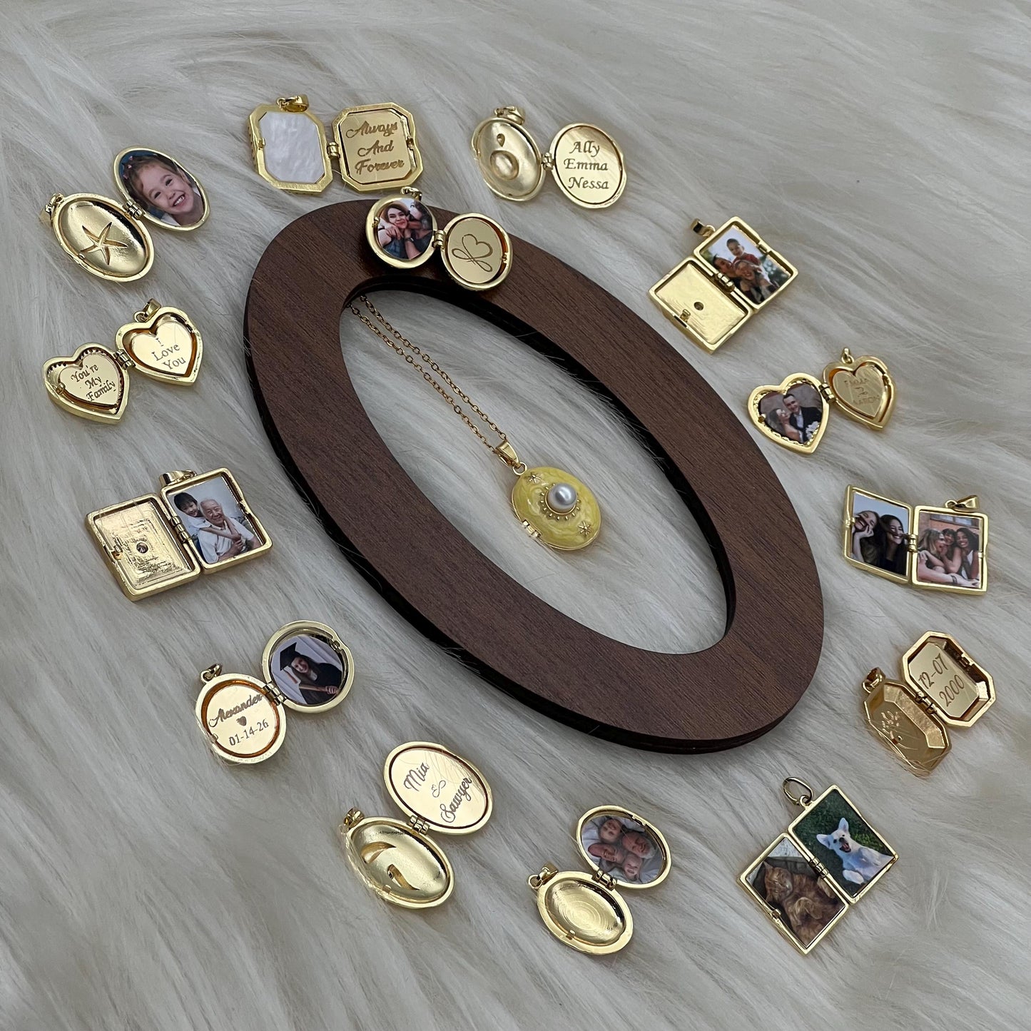 Yellow Pearl Oval Photo Locket Necklace – Personalized Keepsake Gift