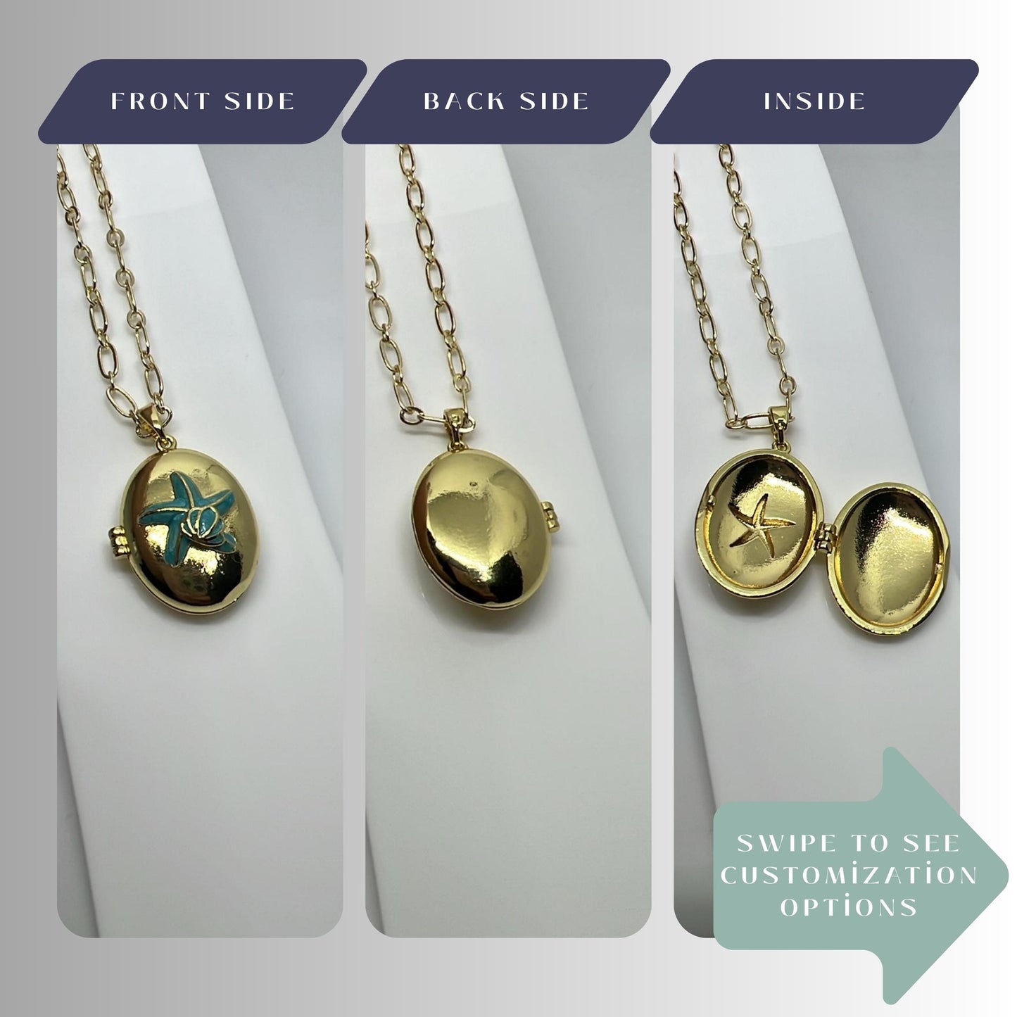 Blue Enamel Starfish Photo Locket Necklace – Personalized Keepsake Gift