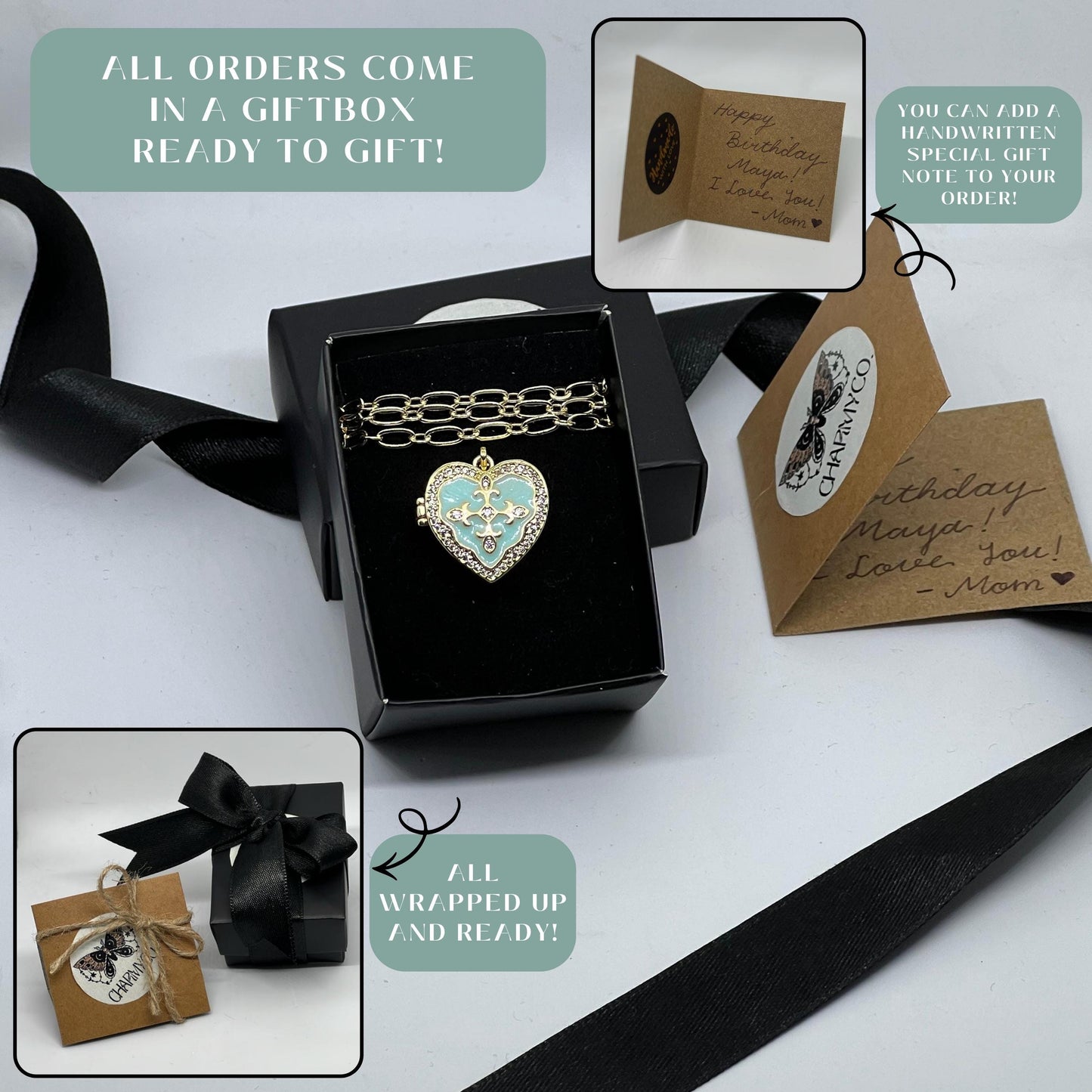 Turquoise Enamel Heart Photo Locket Necklace – Personalized Keepsake Gift