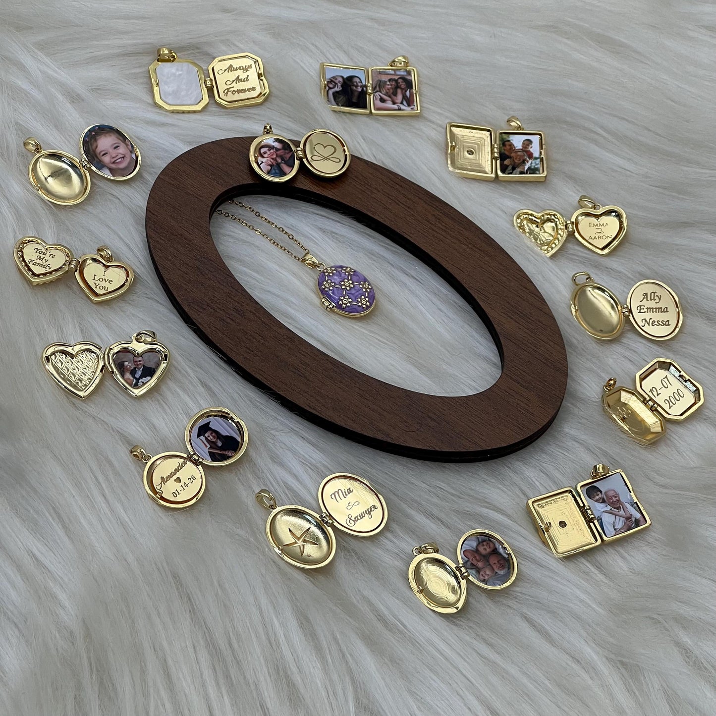 Purple Floral Oval Photo Locket Necklace – Personalized Keepsake Gift