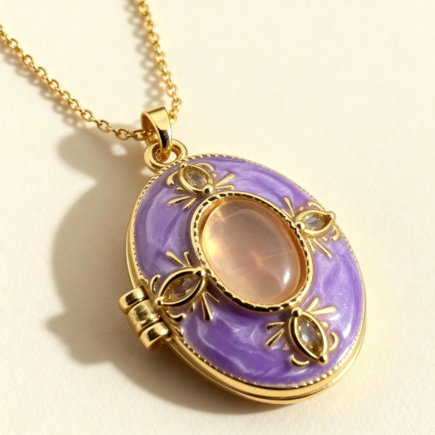 Purple Enamel Oval Photo Locket Necklace – Personalized Keepsake Gift