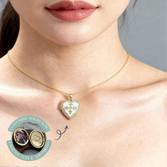 White Enamel Heart Photo Locket Necklace – Personalized Keepsake Gift