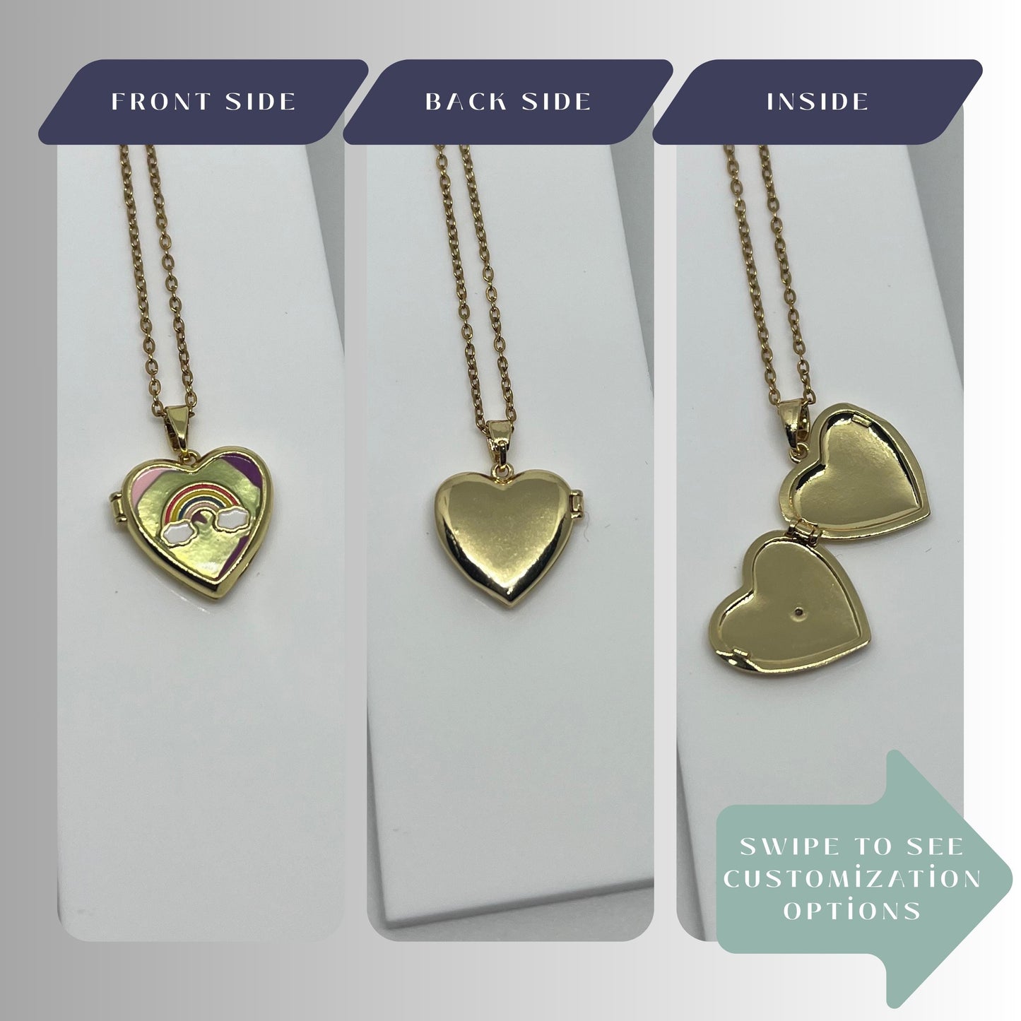 Rainbow Heart Photo Locket Necklace – Personalized Keepsake Gift