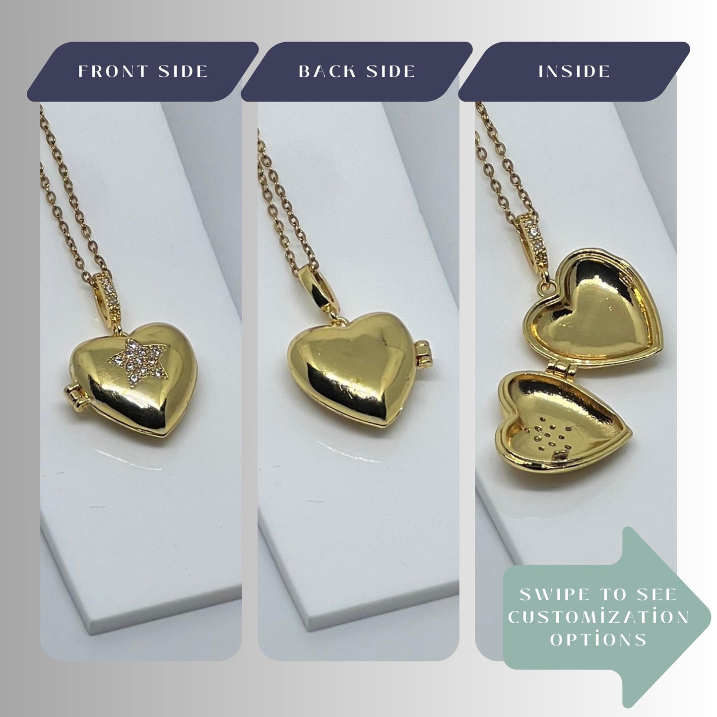 Crystal Star Heart Photo Locket Necklace – Personalized Keepsake Gift