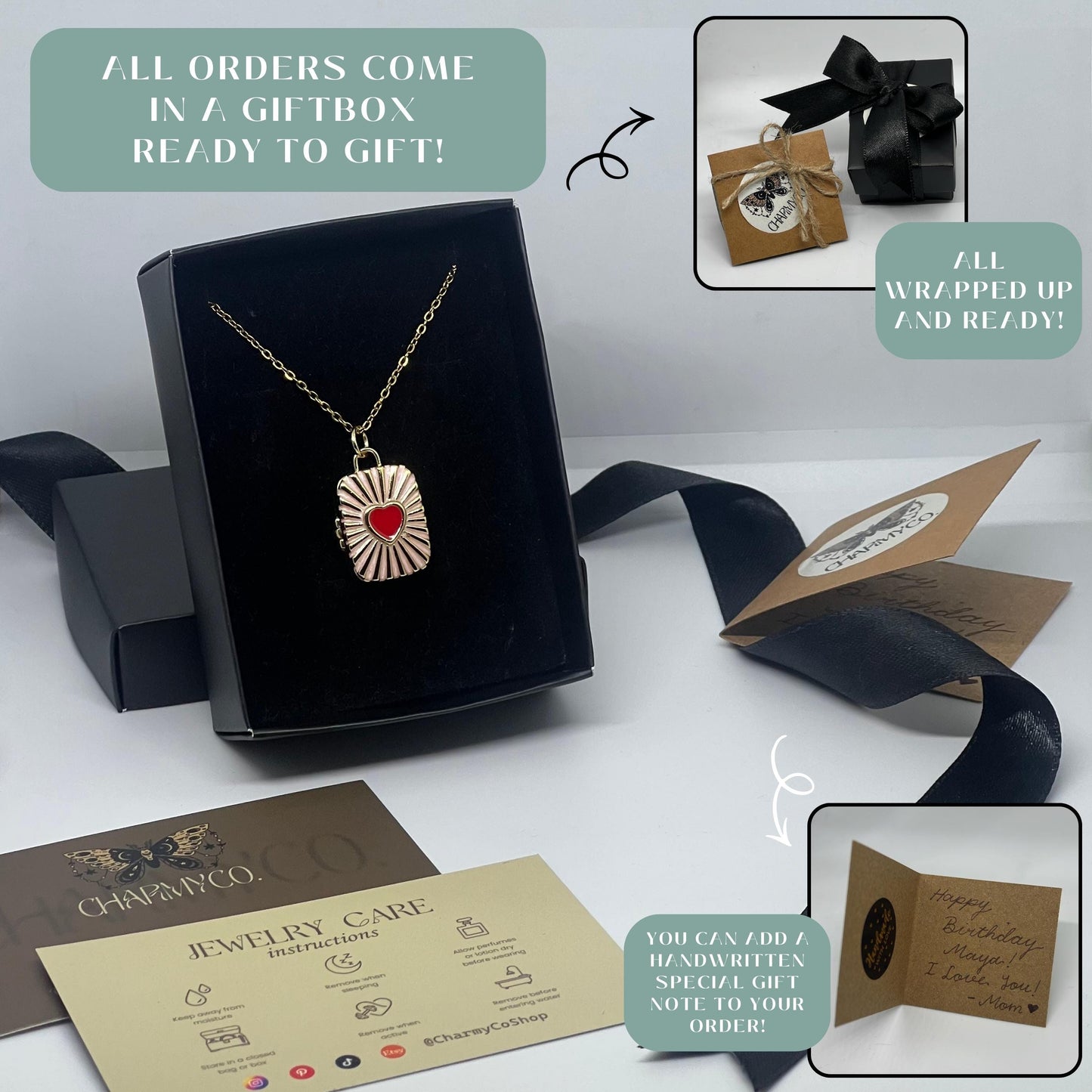 Red Heart Rectangle Photo Locket Necklace – Personalized Keepsake Gift