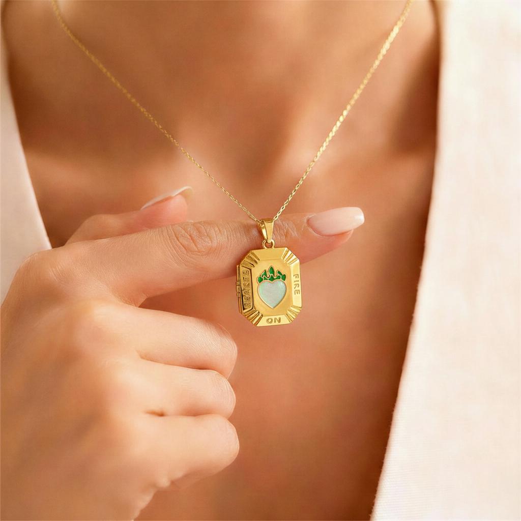 Mint Enamel Heart Photo Locket Necklace – Personalized Keepsake Gift