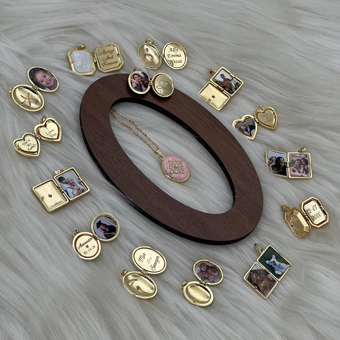 Pink Enamel Pearl Oval Photo Locket Necklace – Personalized Keepsake Gift