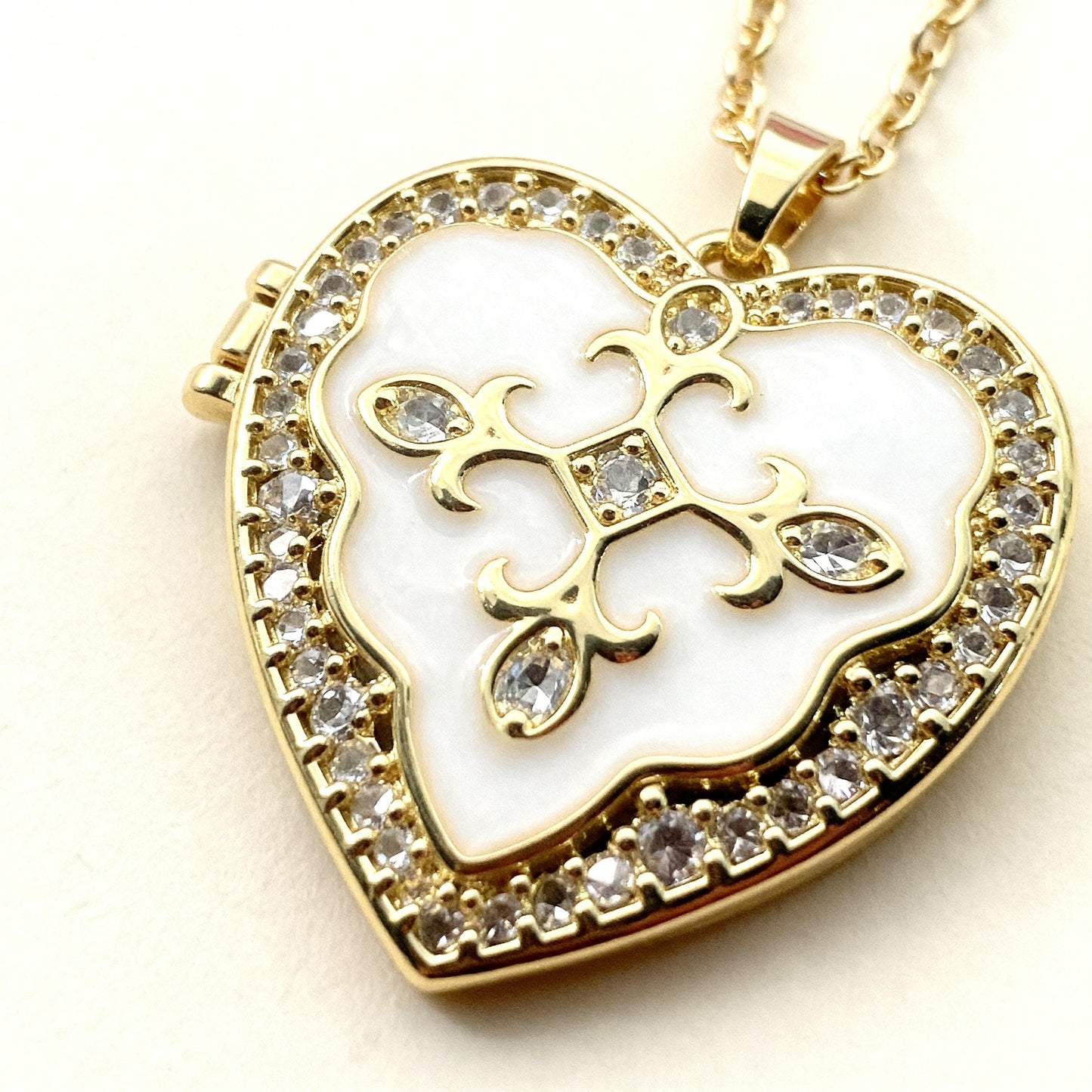 White Enamel Heart Photo Locket Necklace – Personalized Keepsake Gift