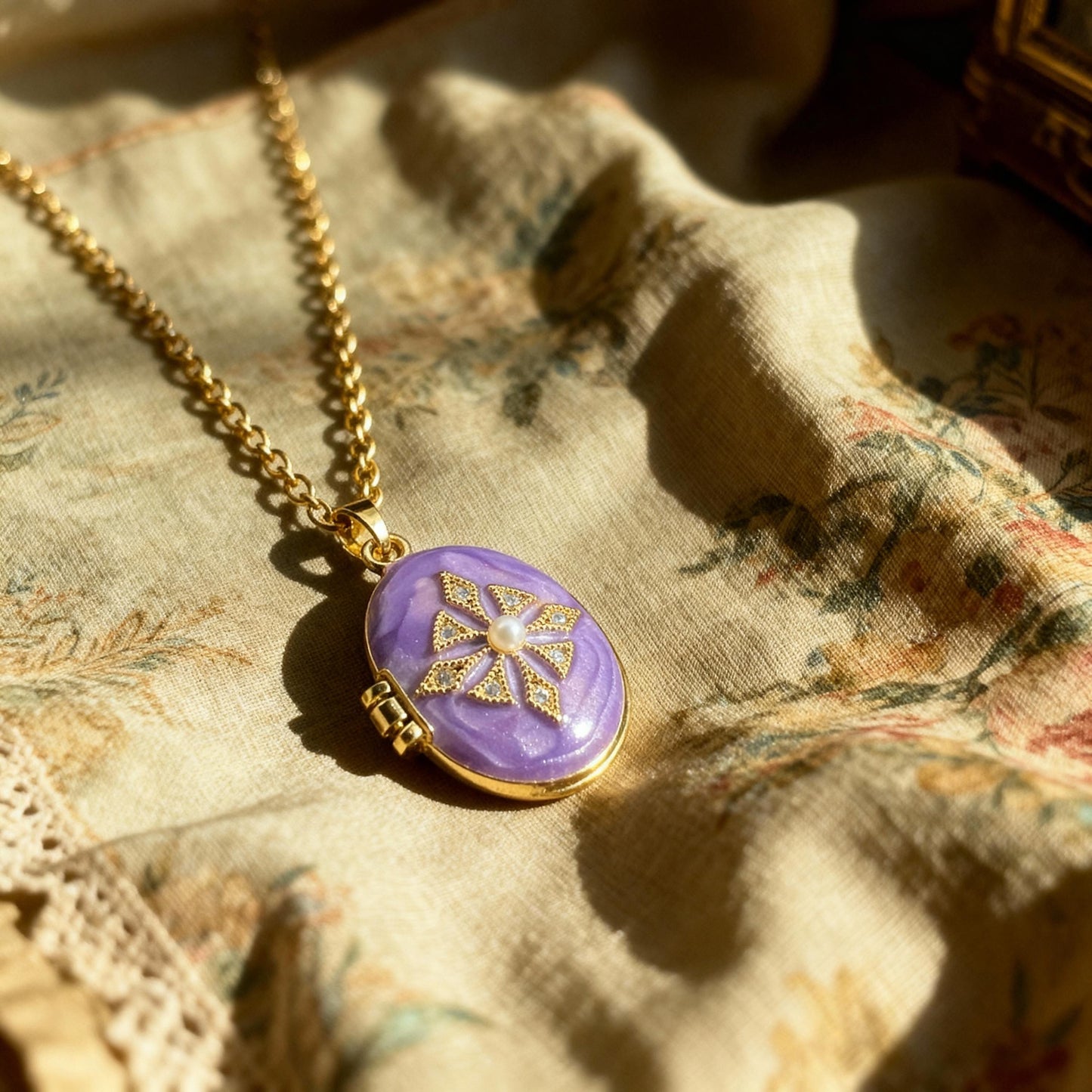 Purple Pearl Oval Photo Locket Necklace – Personalized Keepsake Gift