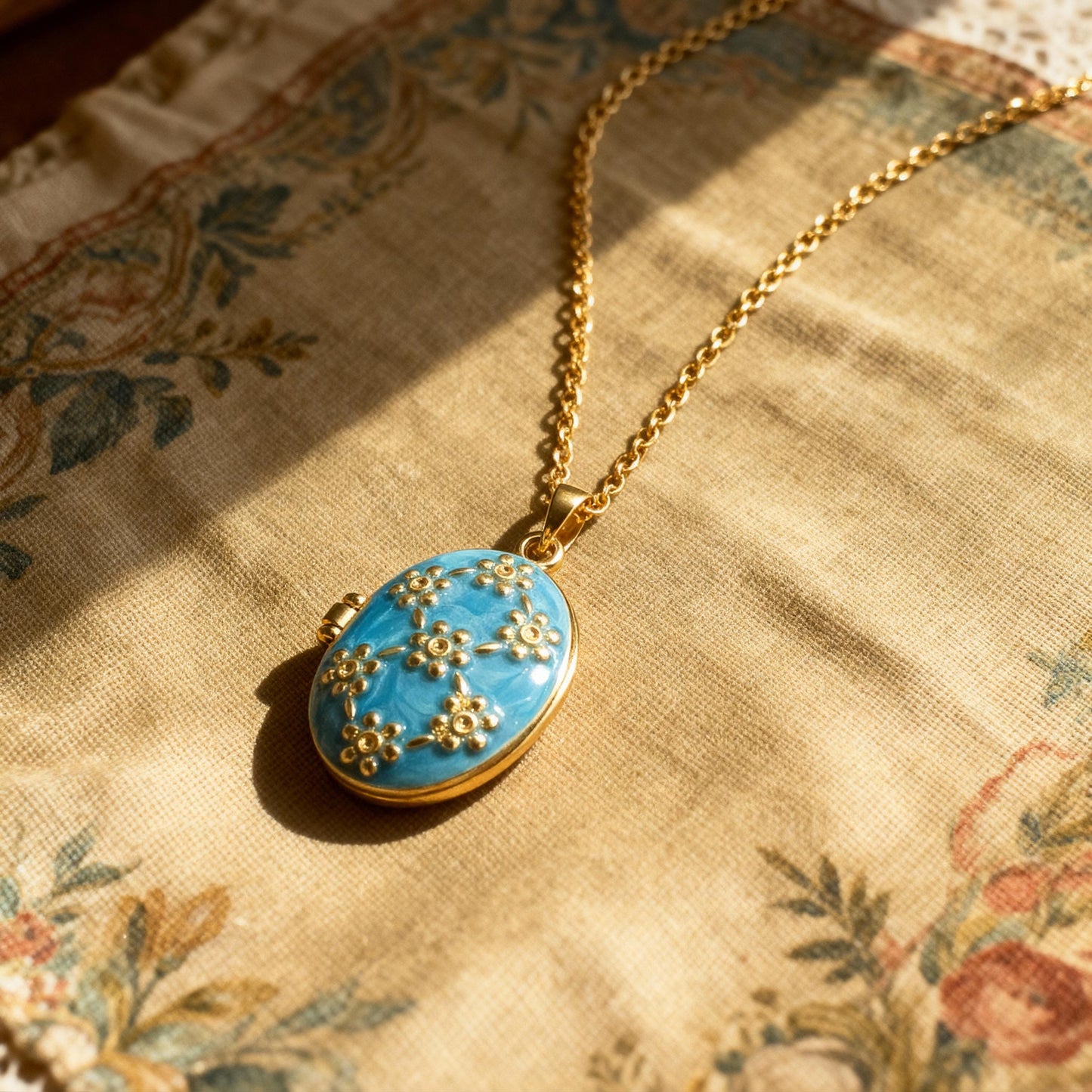 Blue Floral Photo Locket Necklace – Personalized Keepsake Gift