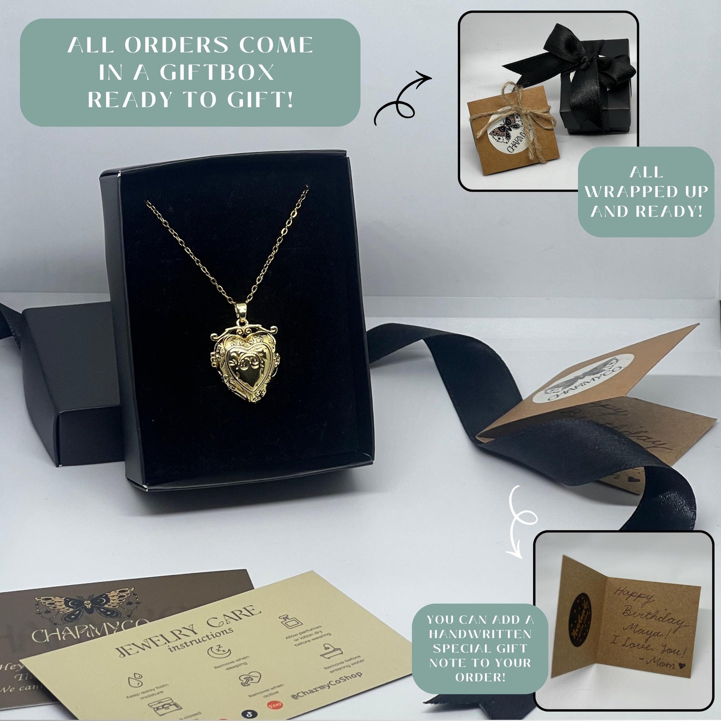 Vintage Heart Photo Locket Necklace – Personalized Keepsake Gift