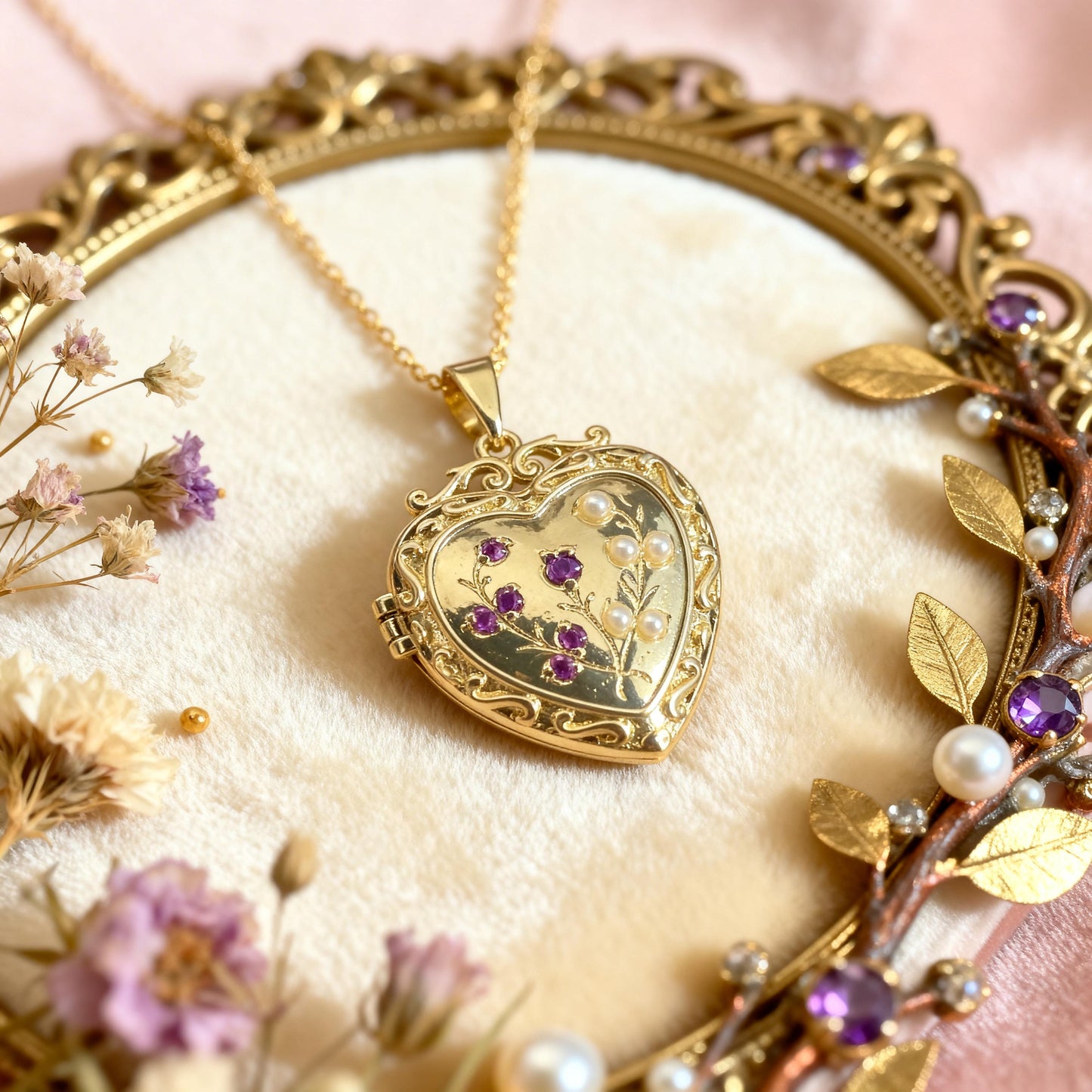 Floral Heart Photo Locket Necklace – Personalized Keepsake Gift