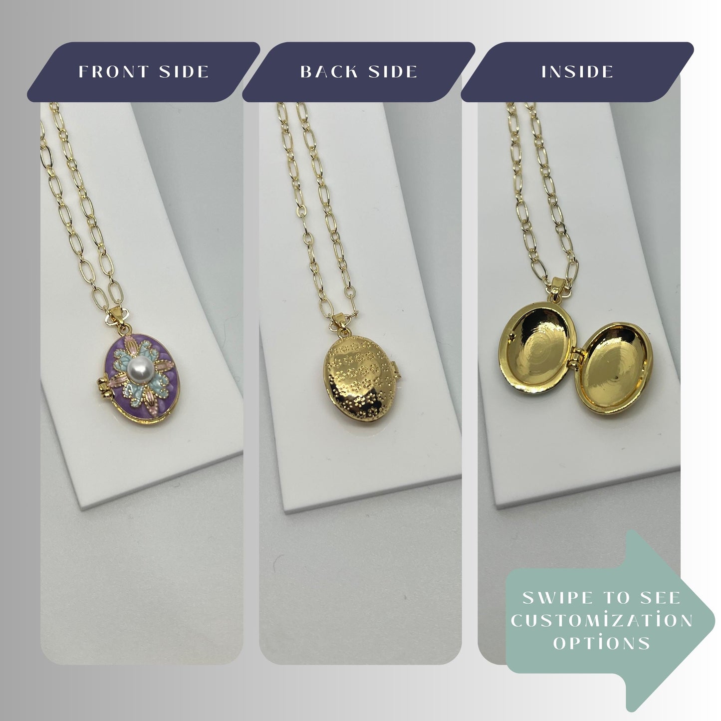 Purple Pearl Oval Photo Locket Necklace – Personalized Keepsake Gift