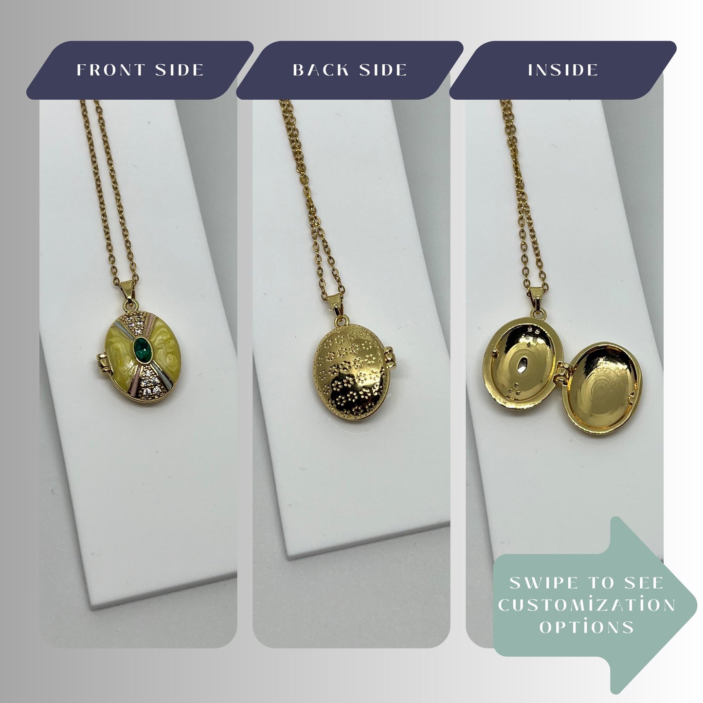 Green Crystal Oval Photo Locket Necklace – Personalized Keepsake Gift