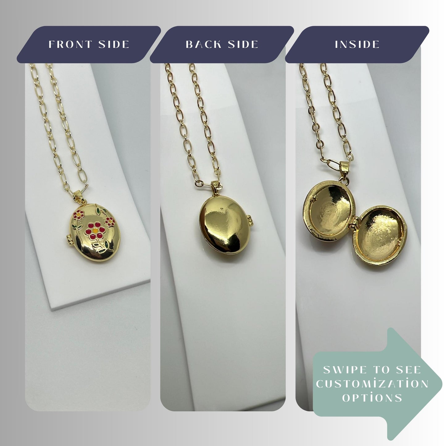 Floral Oval Photo Locket Necklace – Personalized Keepsake Gift
