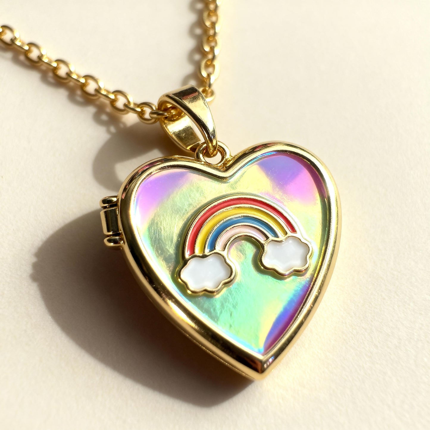 Rainbow Heart Photo Locket Necklace – Personalized Keepsake Gift