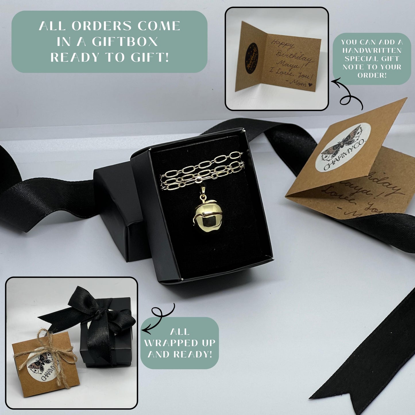 Apple Keepsake Locket Necklace – Tooth & Hair Memory Jewelry Gift