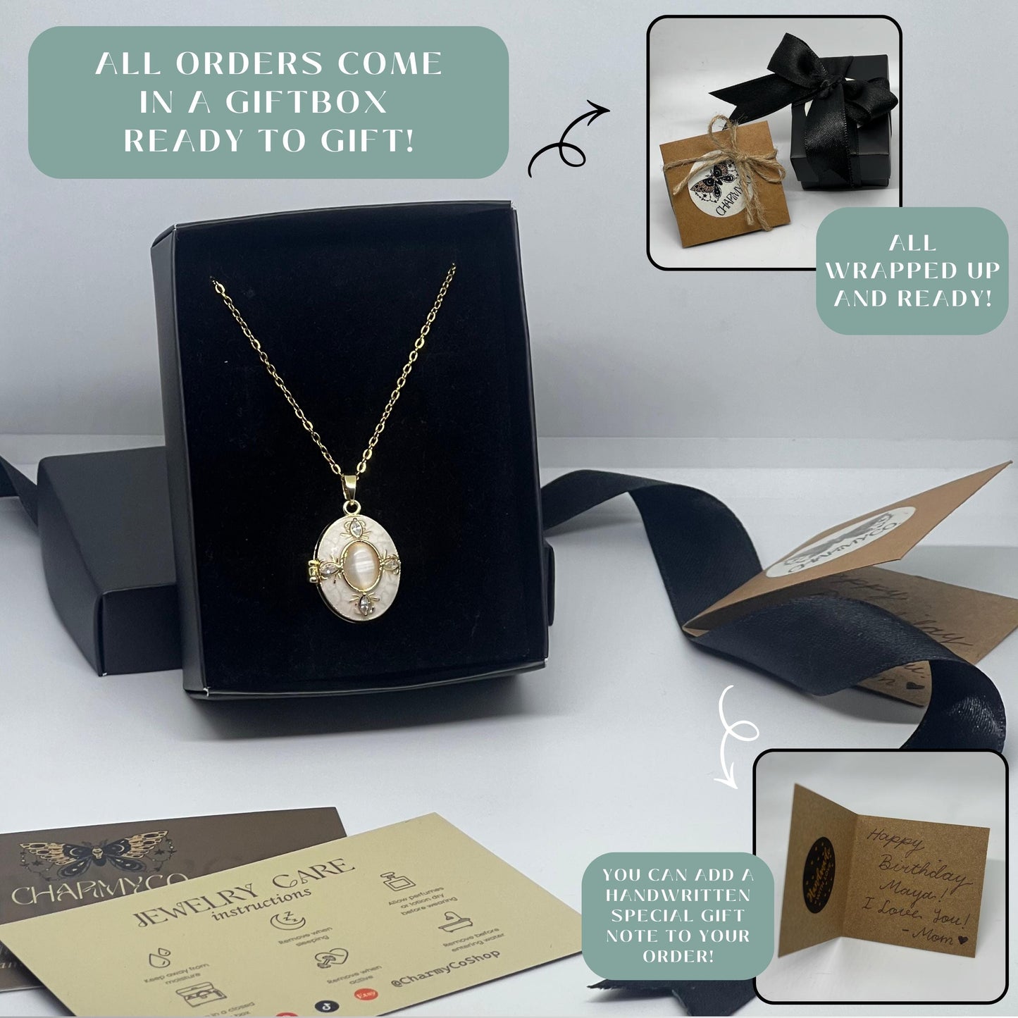 Pearl Style Oval Photo Locket Necklace – Personalized Keepsake Gift