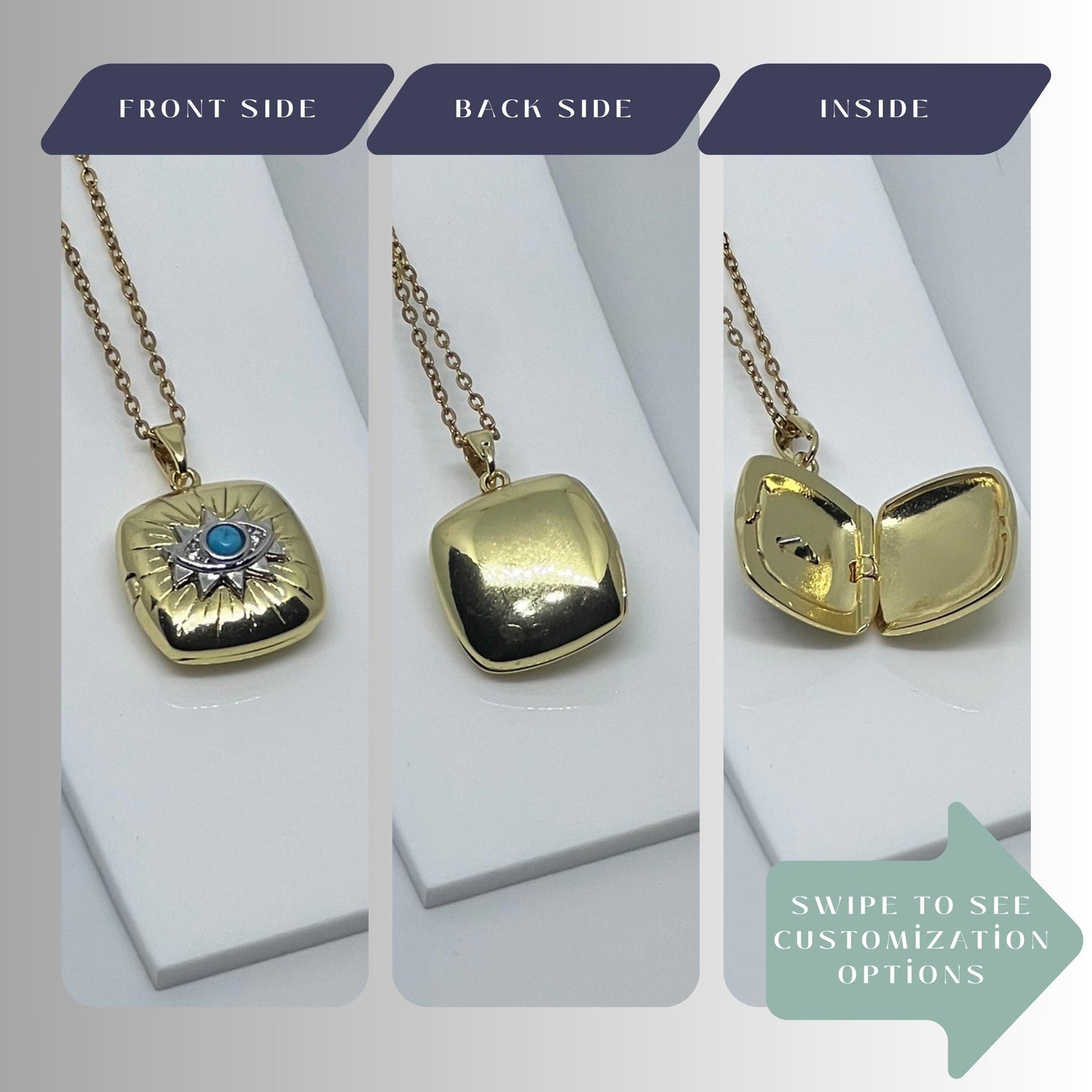 Evil Eye Square Photo Locket Necklace – Personalized Keepsake Gift