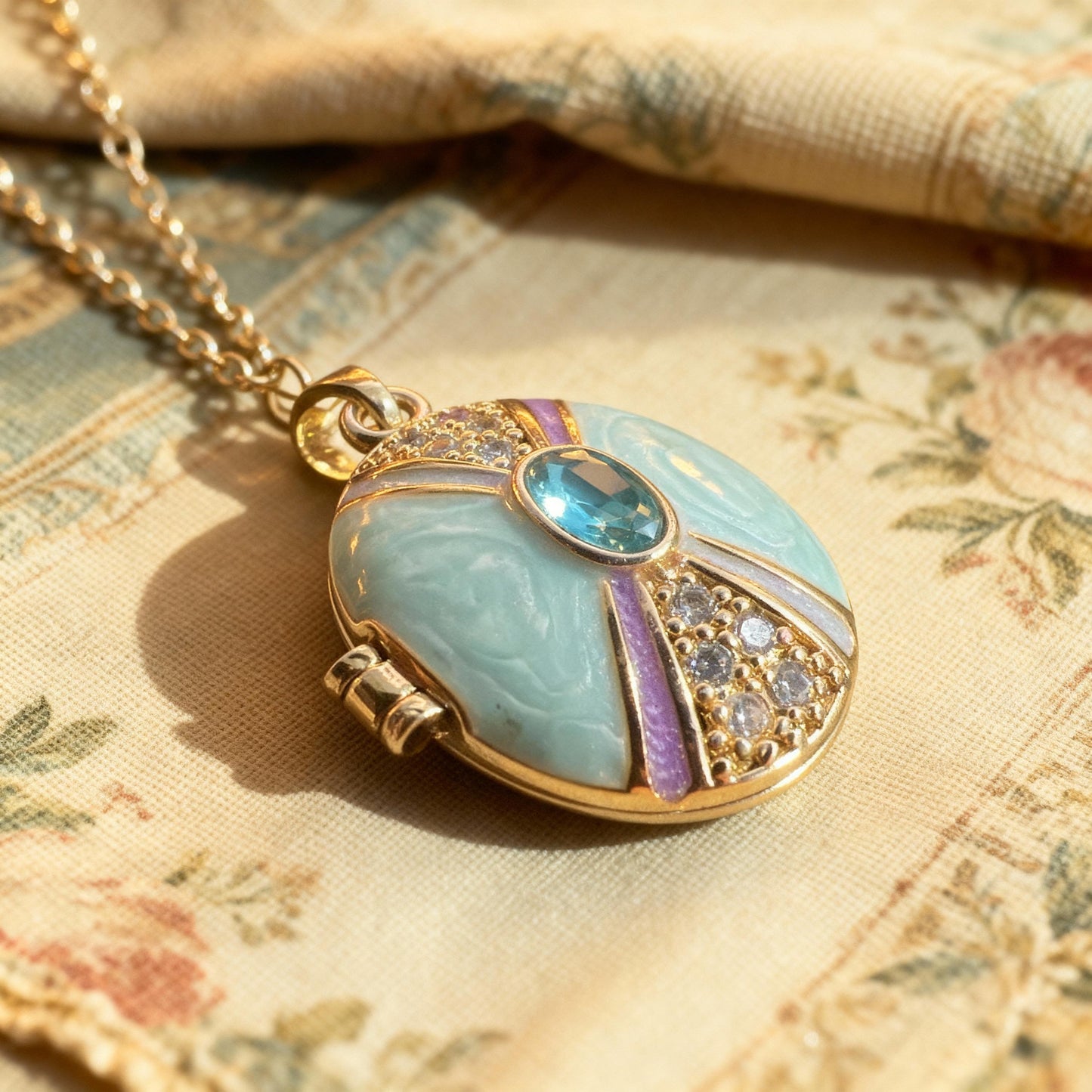 Blue Stone Oval Photo Locket Necklace – Personalized Keepsake Gift