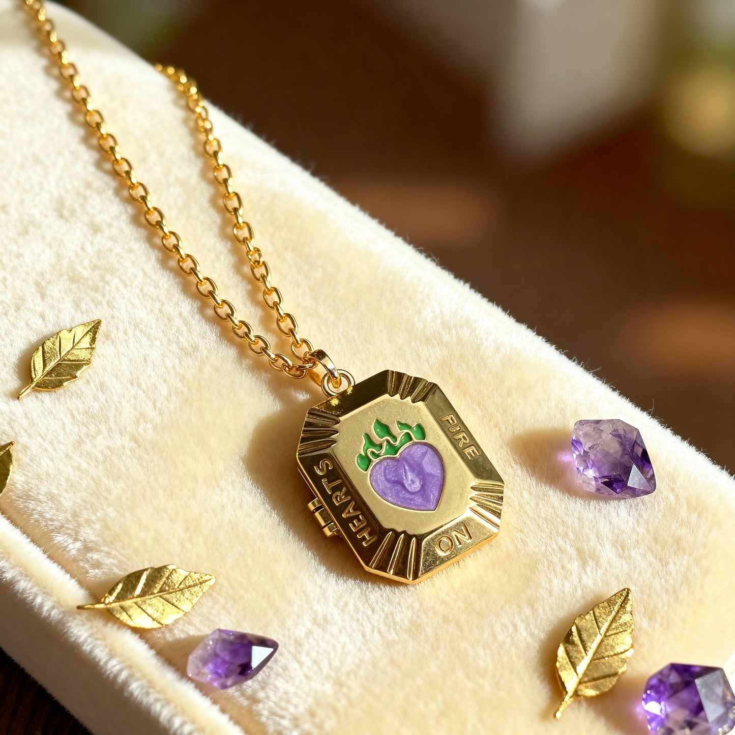 Purple Enamel Heart Photo Locket Necklace – Personalized Keepsake Gift
