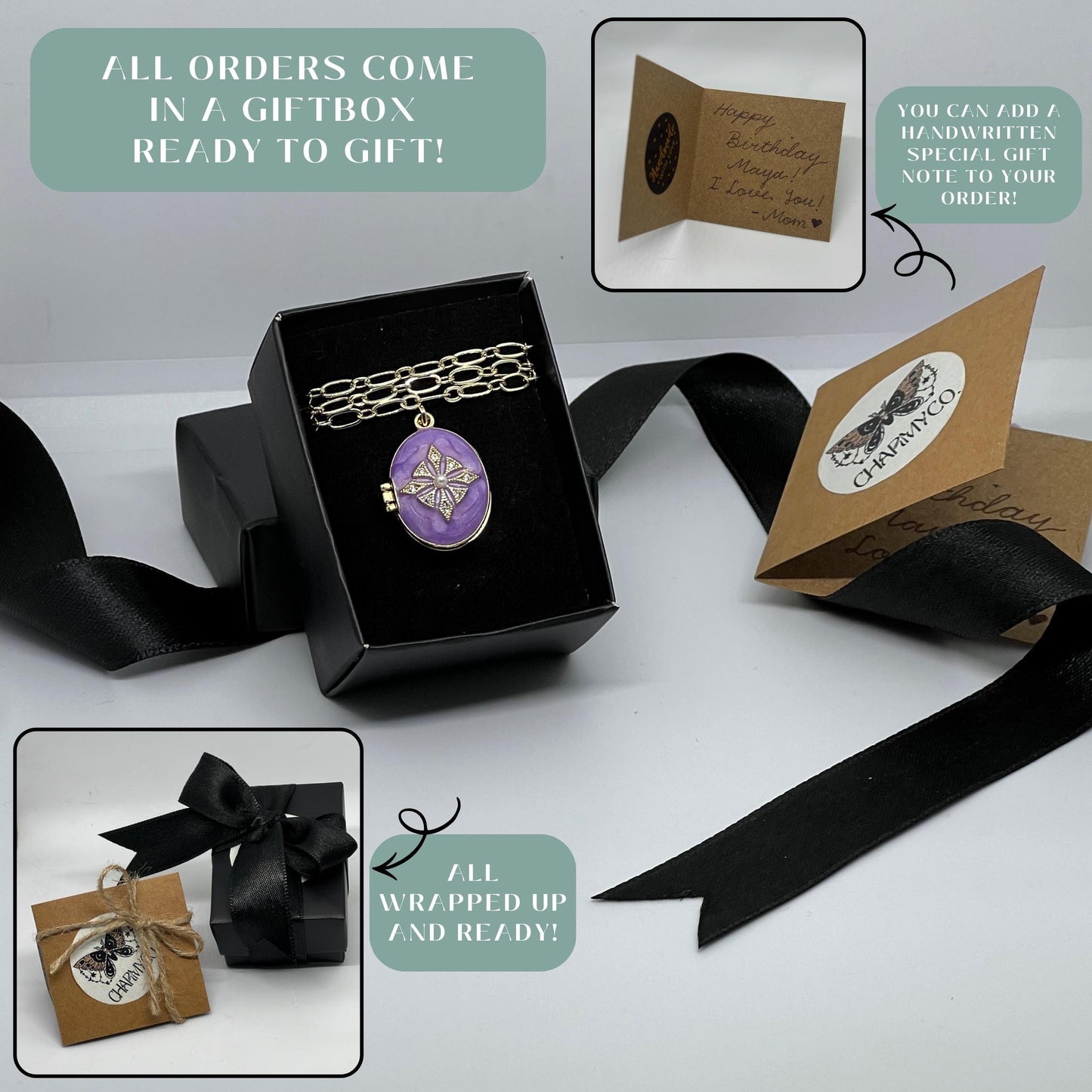 Purple Pearl Oval Photo Locket Necklace – Personalized Keepsake Gift