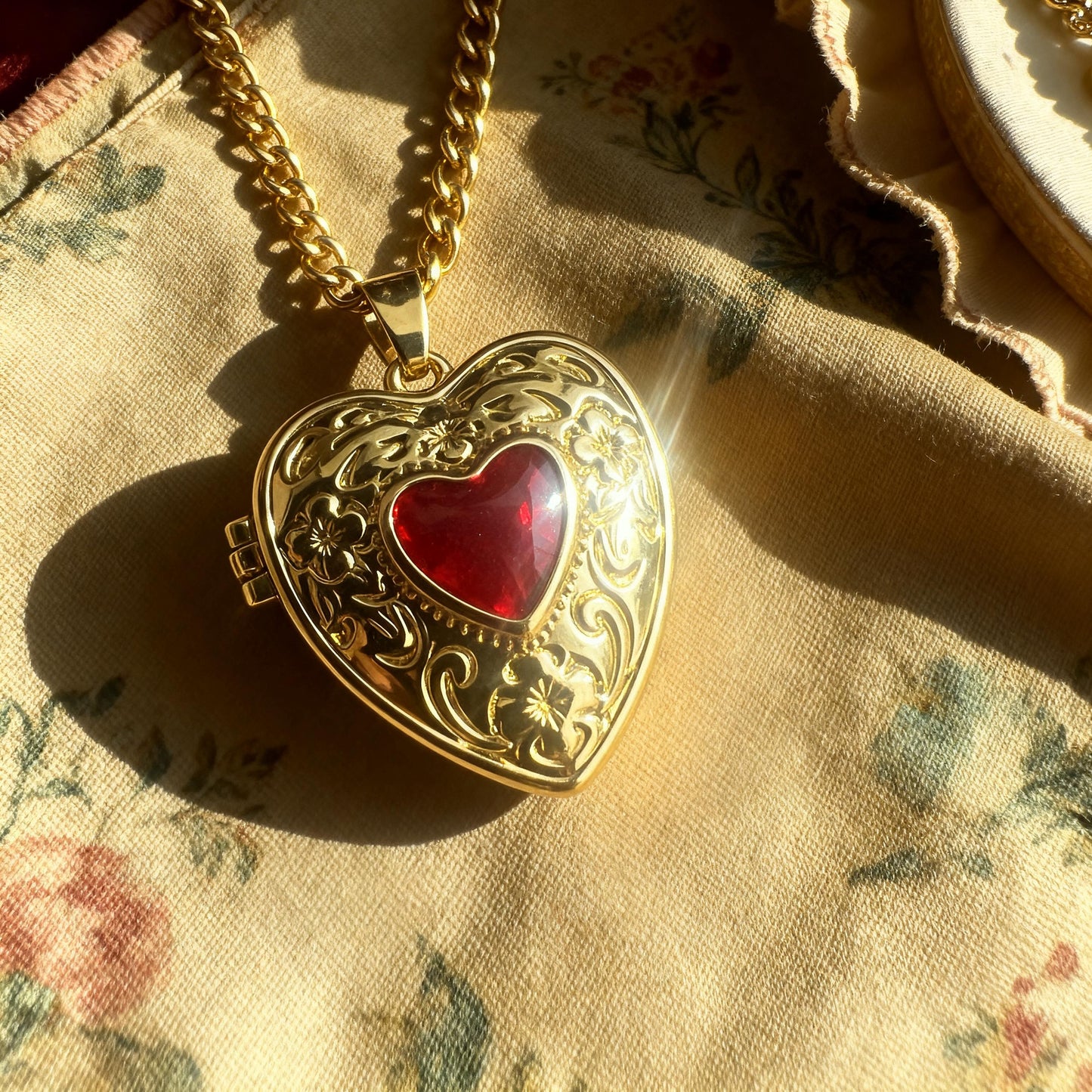 Red Crystal Heart Photo Locket Necklace – Personalized Keepsake Gift