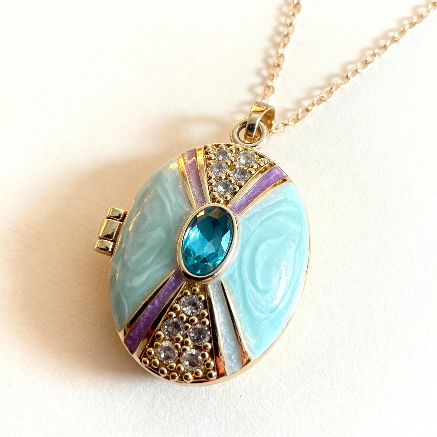 Blue Stone Oval Photo Locket Necklace – Personalized Keepsake Gift