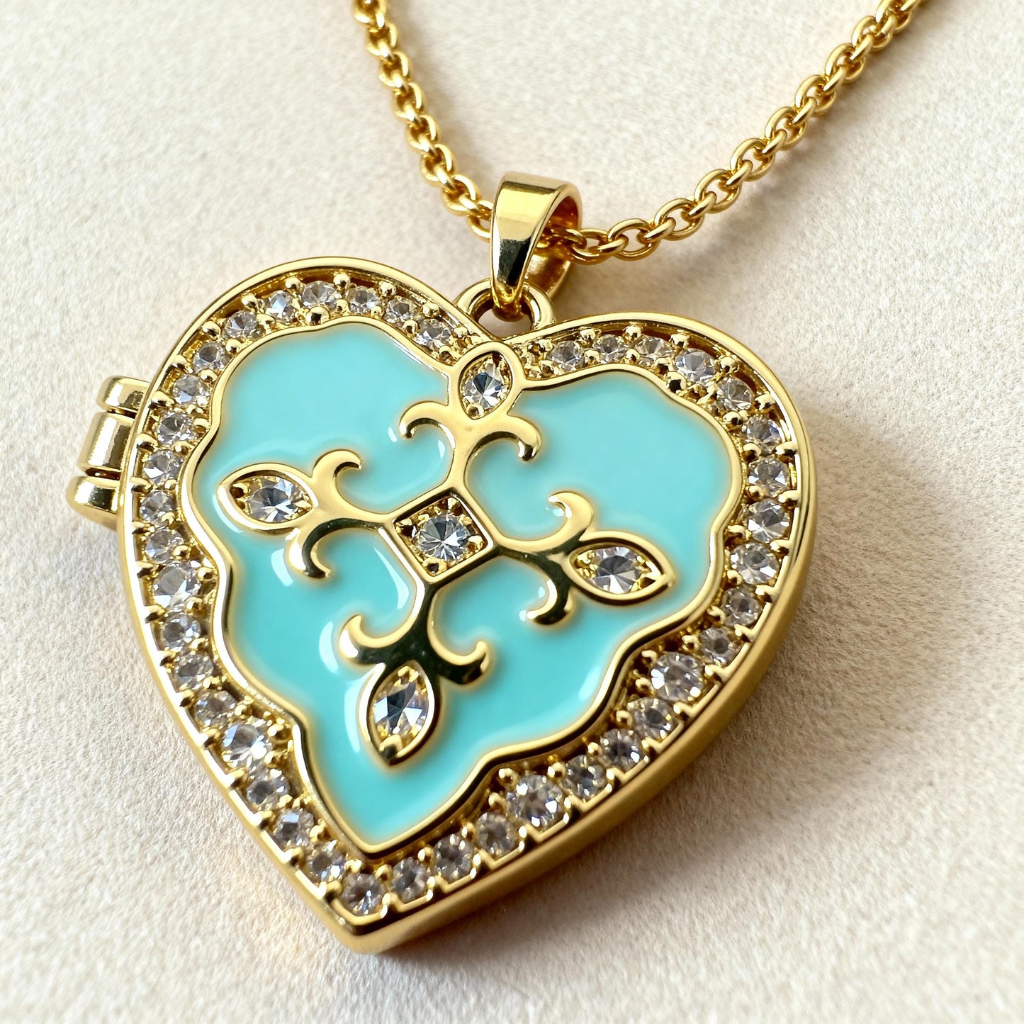 Turquoise Enamel Heart Photo Locket Necklace – Personalized Keepsake Gift