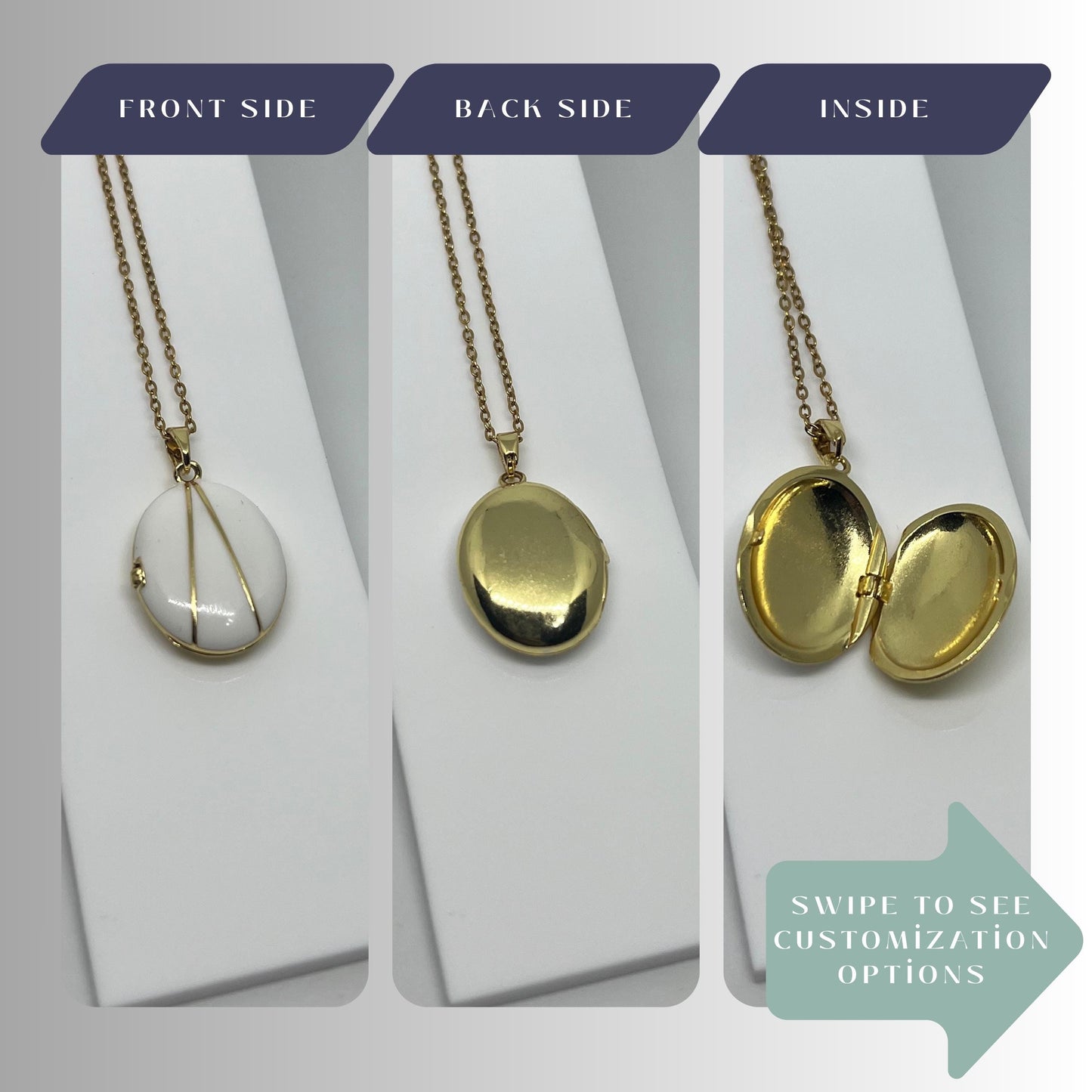 White Enamel Oval Photo Locket Necklace – Personalized Keepsake Gift