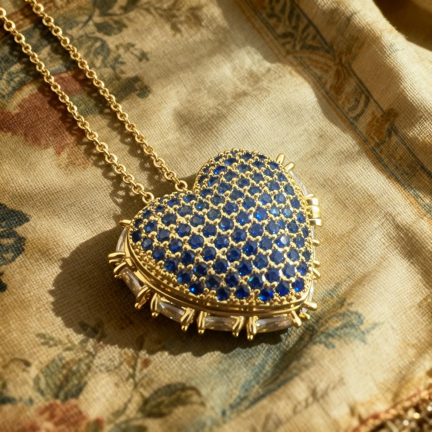 Blue Crystal Heart Photo Locket Necklace – Personalized Keepsake Gift