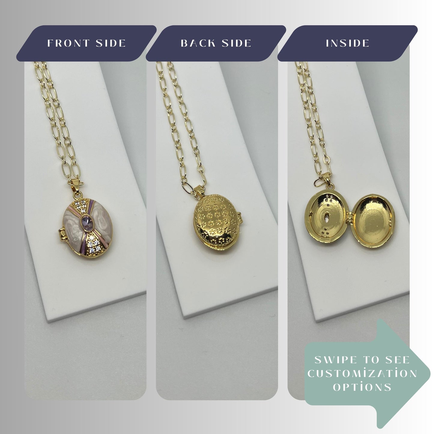 Purple Stone Oval Photo Locket Necklace – Personalized Keepsake Gift