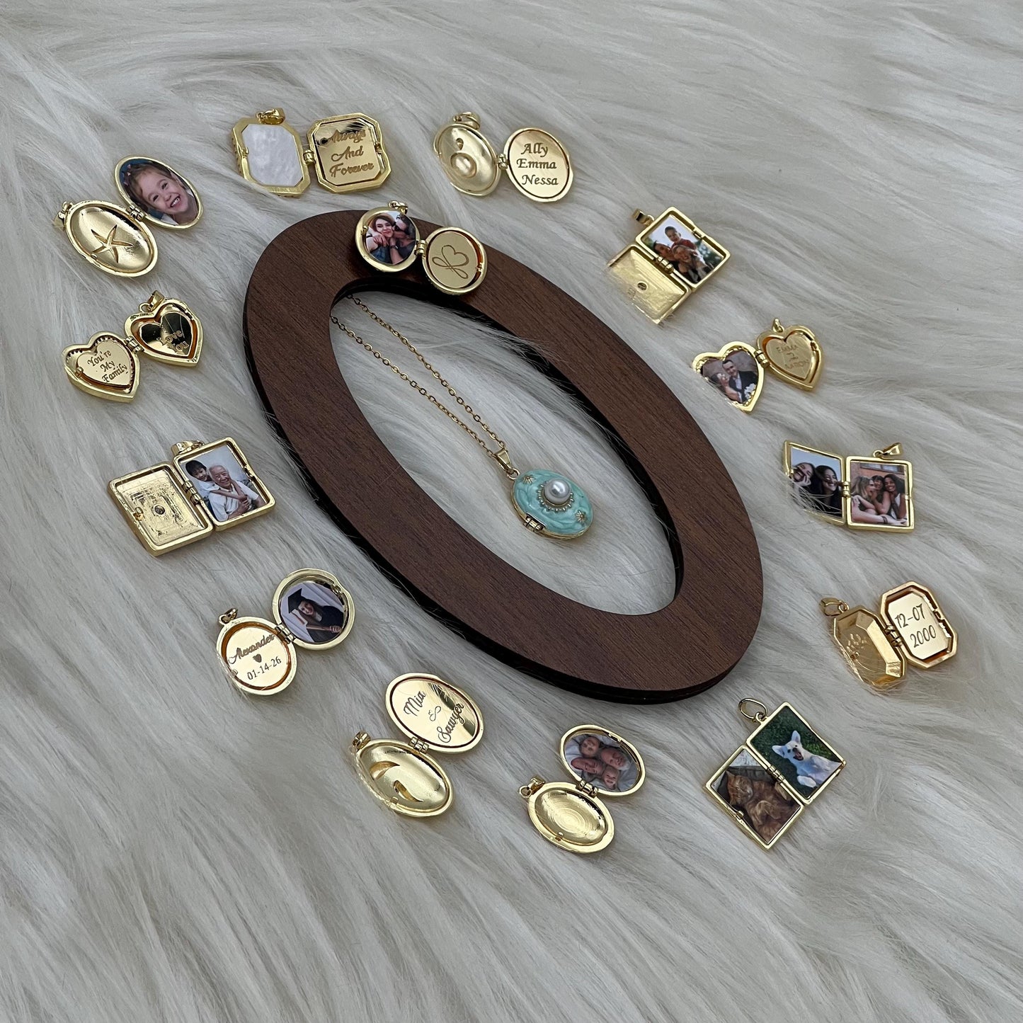 Mint Blue Pearl Oval Photo Locket Necklace – Personalized Keepsake Gift