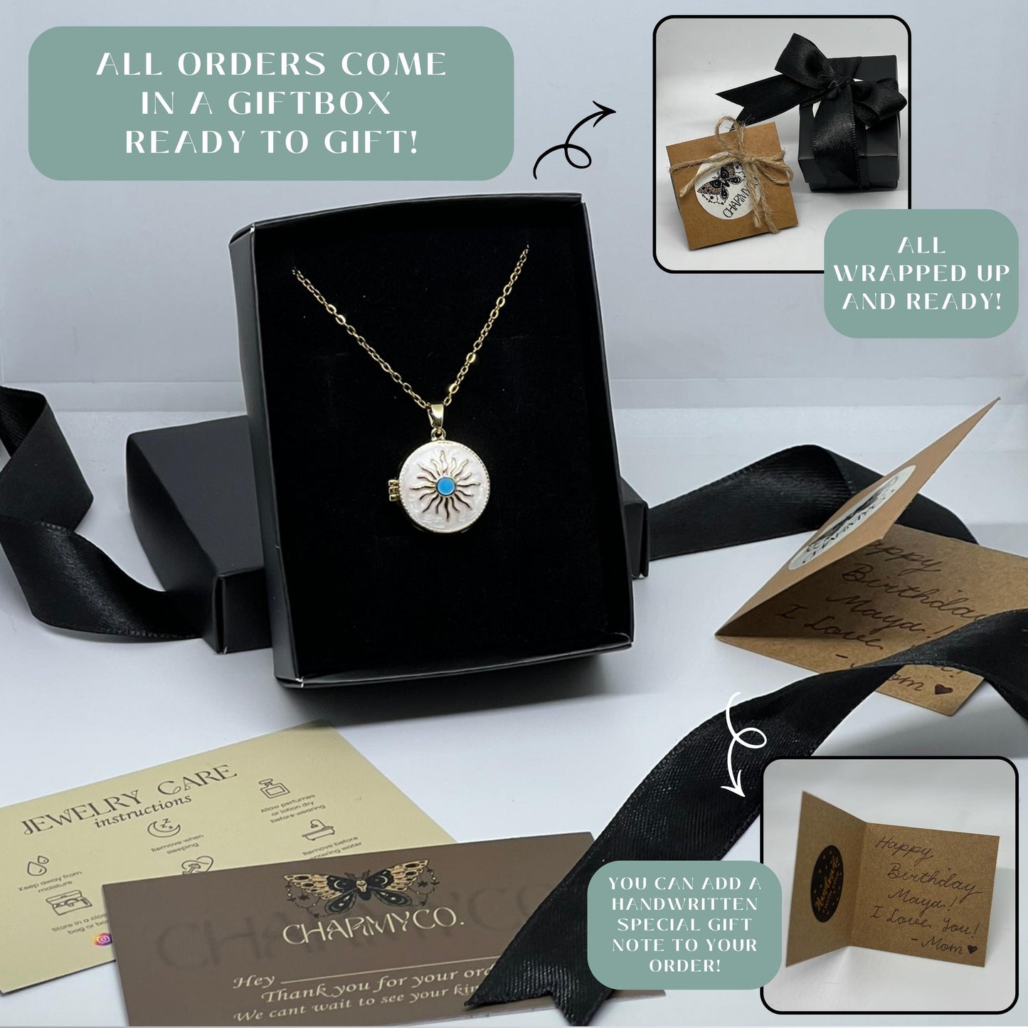 Sun Round Photo Locket Necklace – Personalized Keepsake Gift