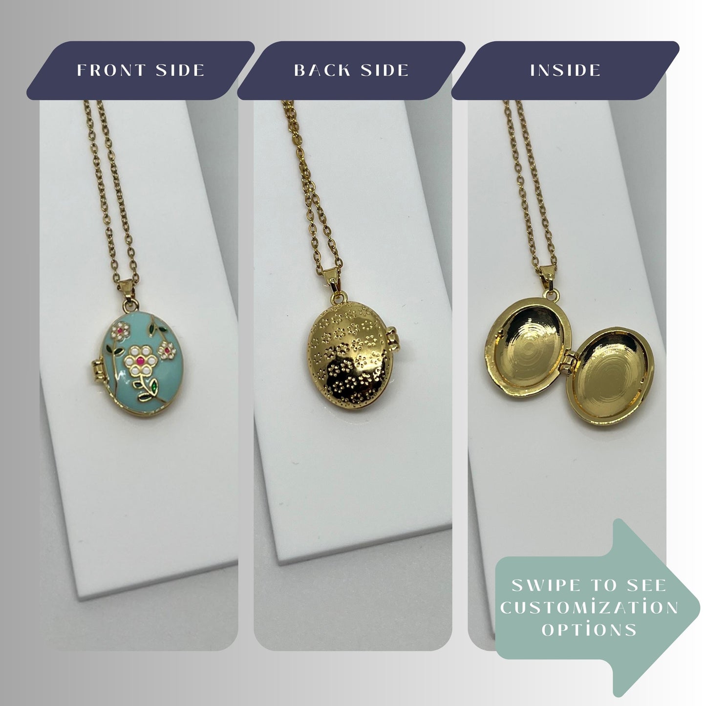 Turquoise Daisy Oval Photo Locket Necklace – Personalized Keepsake Gift