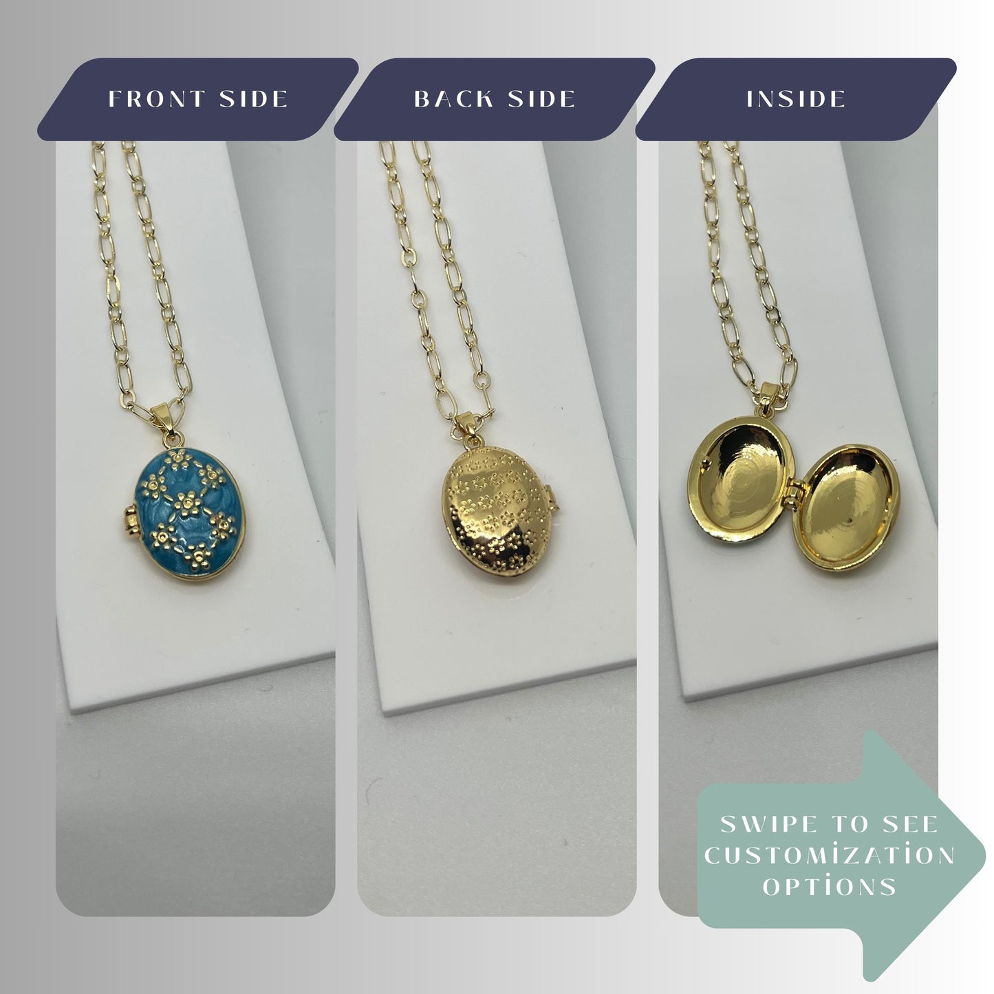 Blue Floral Photo Locket Necklace – Personalized Keepsake Gift