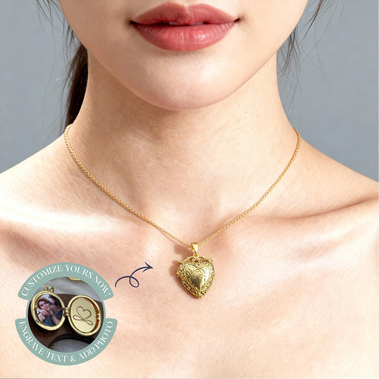 Floral Heart Photo Locket Necklace – Personalized Keepsake Gift