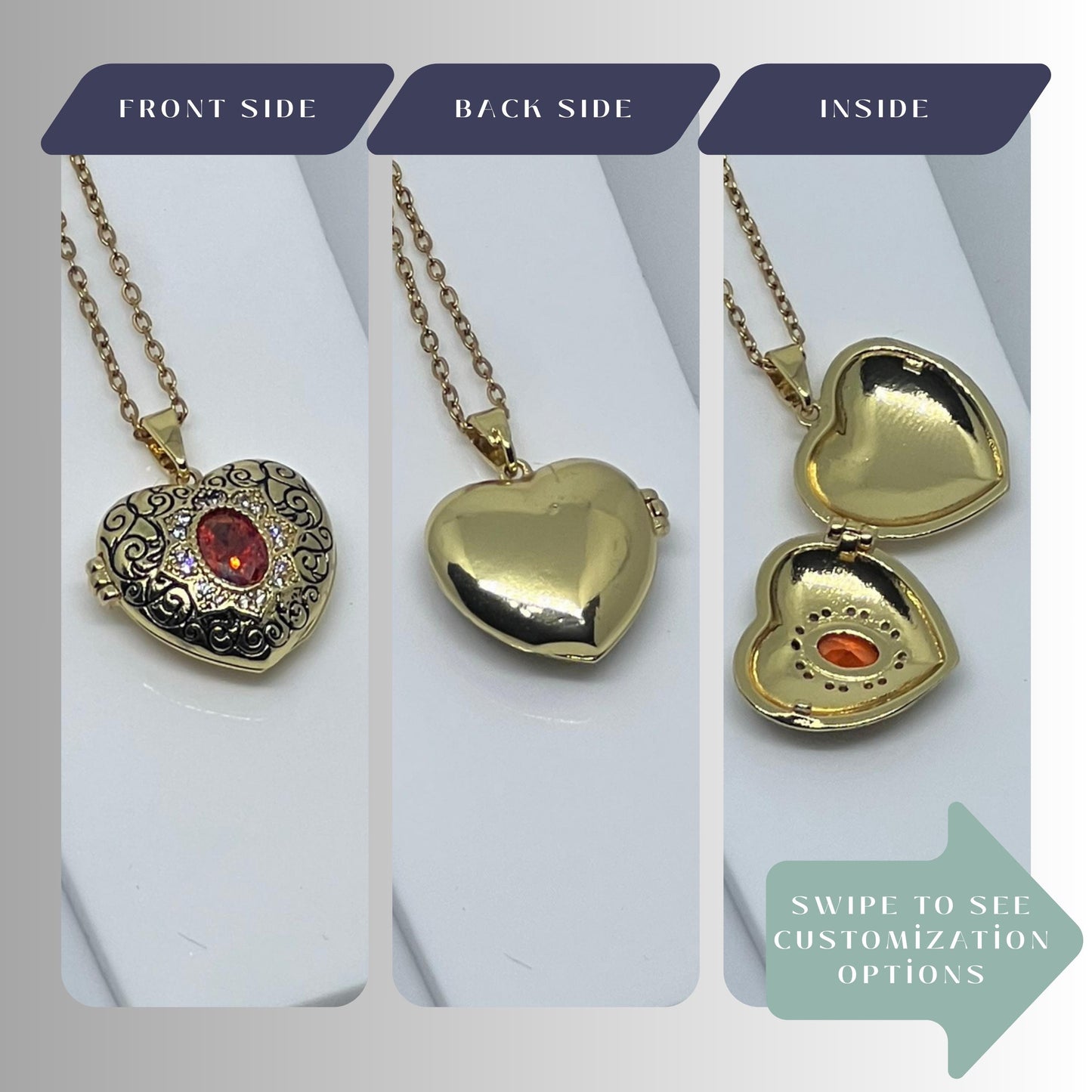 Orange Crystal Heart Photo Locket Necklace – Personalized Keepsake Gift