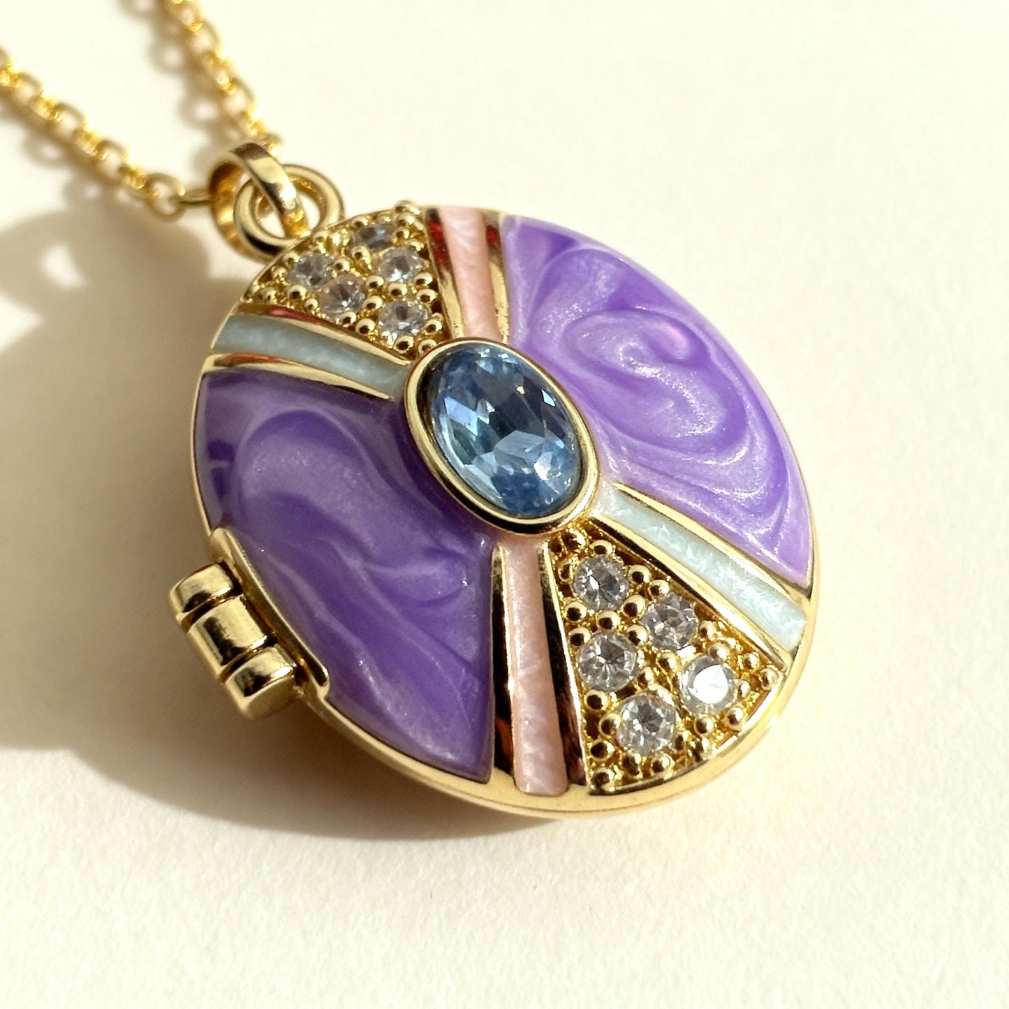 Purple Enamel Oval Photo Locket Necklace – Personalized Keepsake Gift