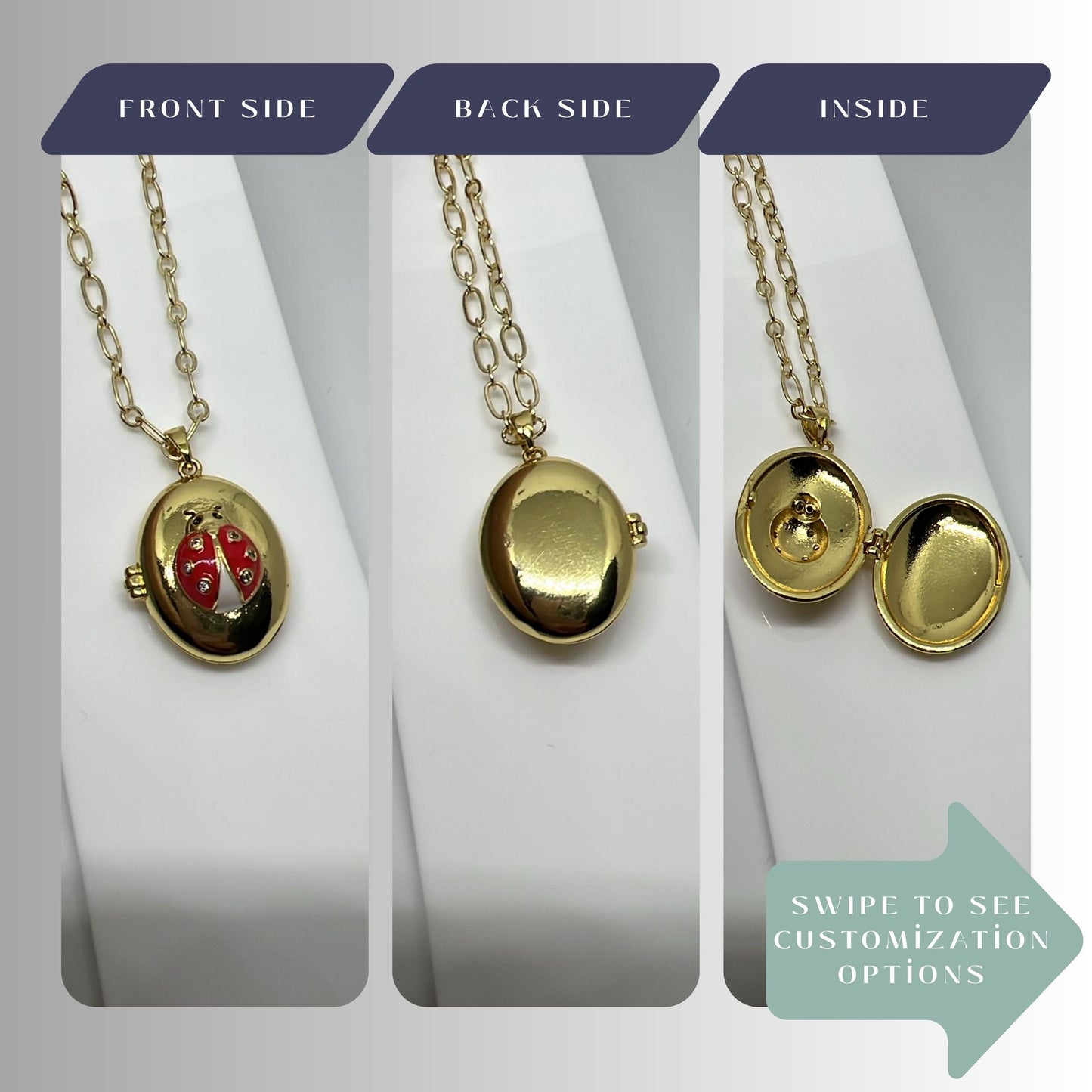 Red Enamel Ladybug Oval Photo Locket Necklace – Personalized Keepsake Gift