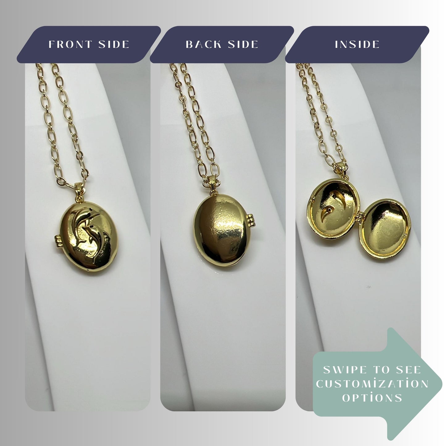 Dolphin Oval Photo Locket Necklace – Personalized Keepsake Gift