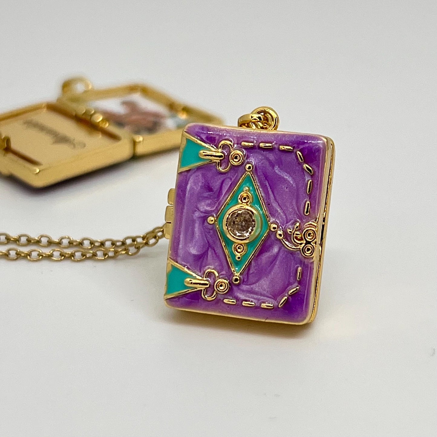 Purple Enamel Book Locket Necklace – Personalized Keepsake Gift