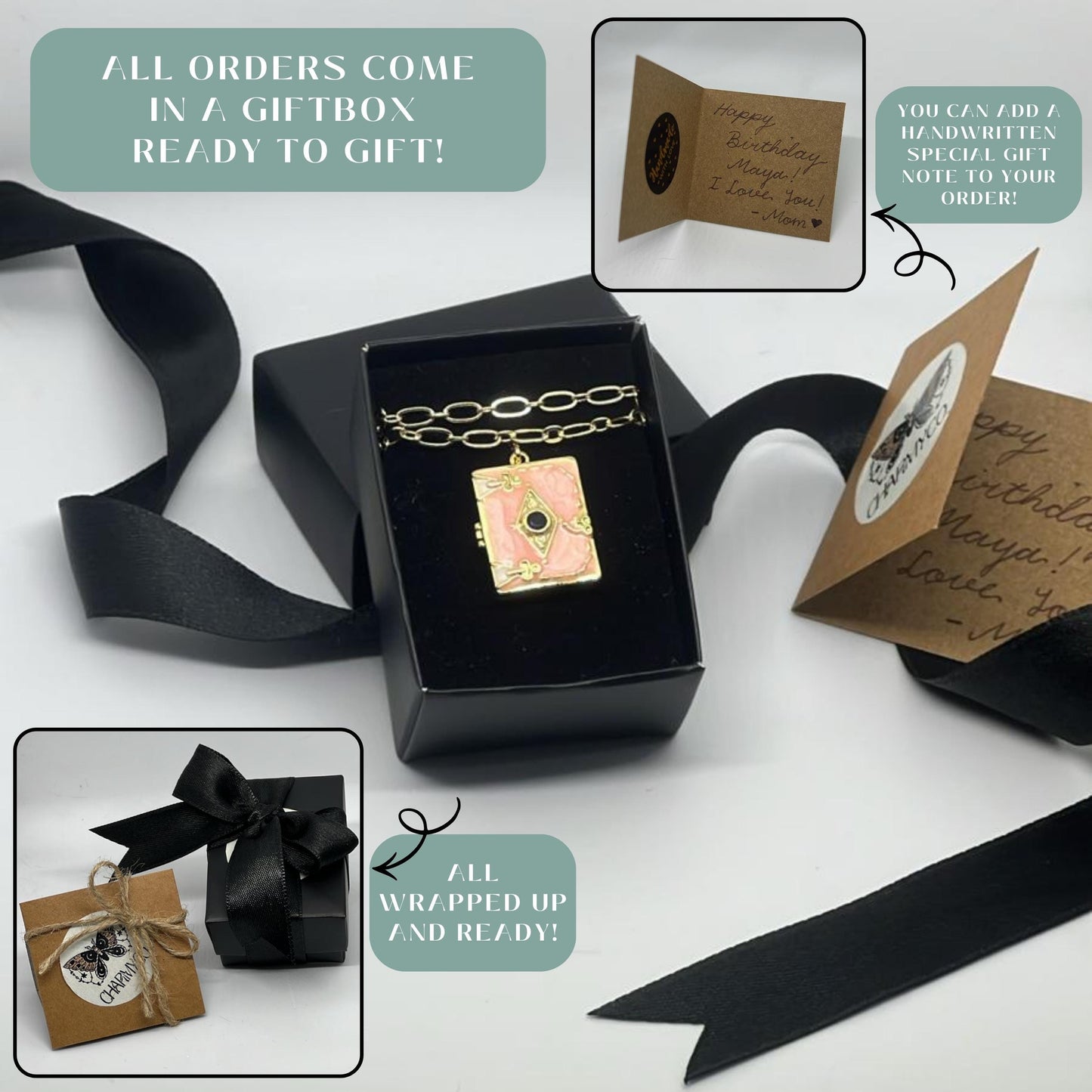 Pink Enamel Book Locket Necklace – Personalized Keepsake Gift