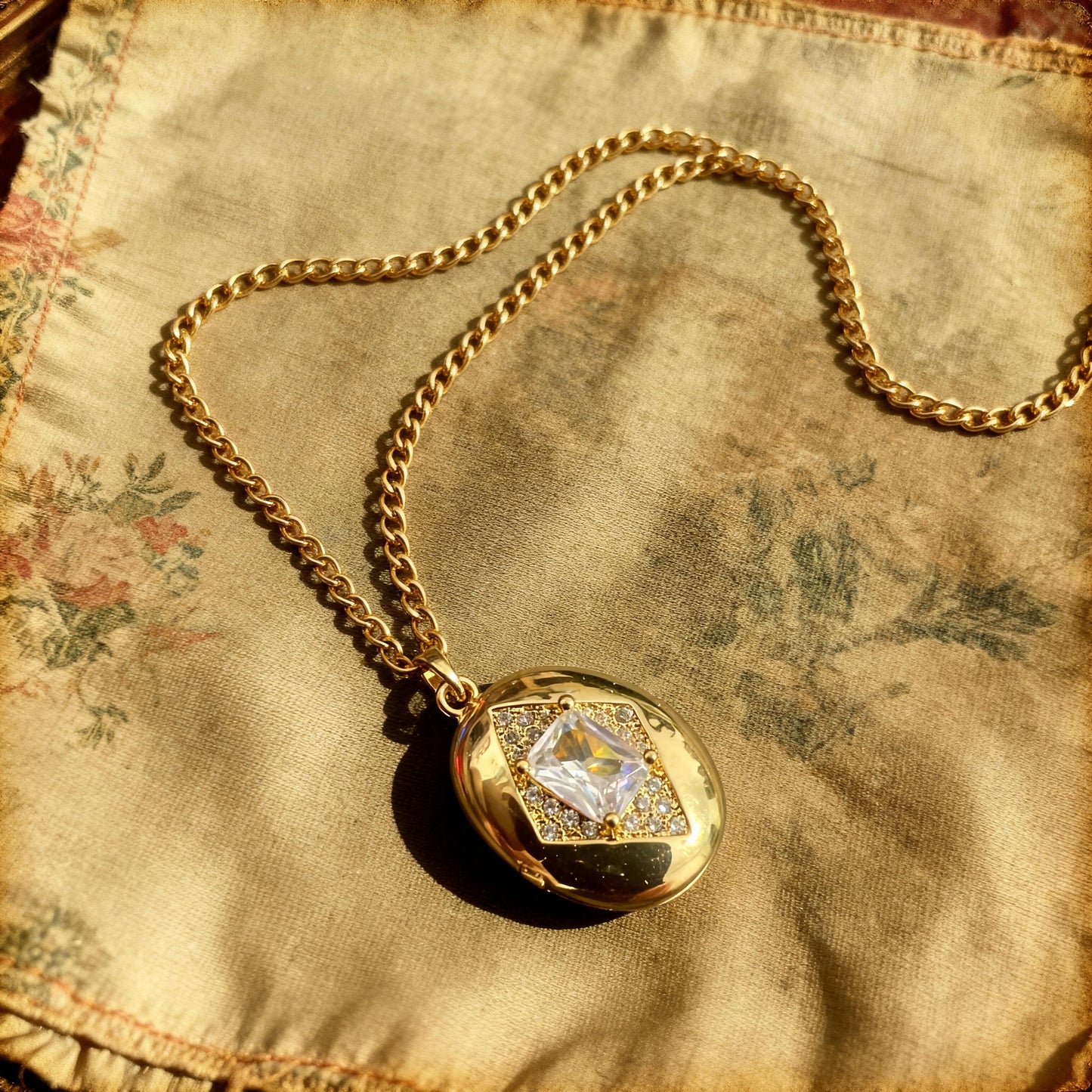 Crystal Oval Photo Locket Necklace – Personalized Keepsake Gift